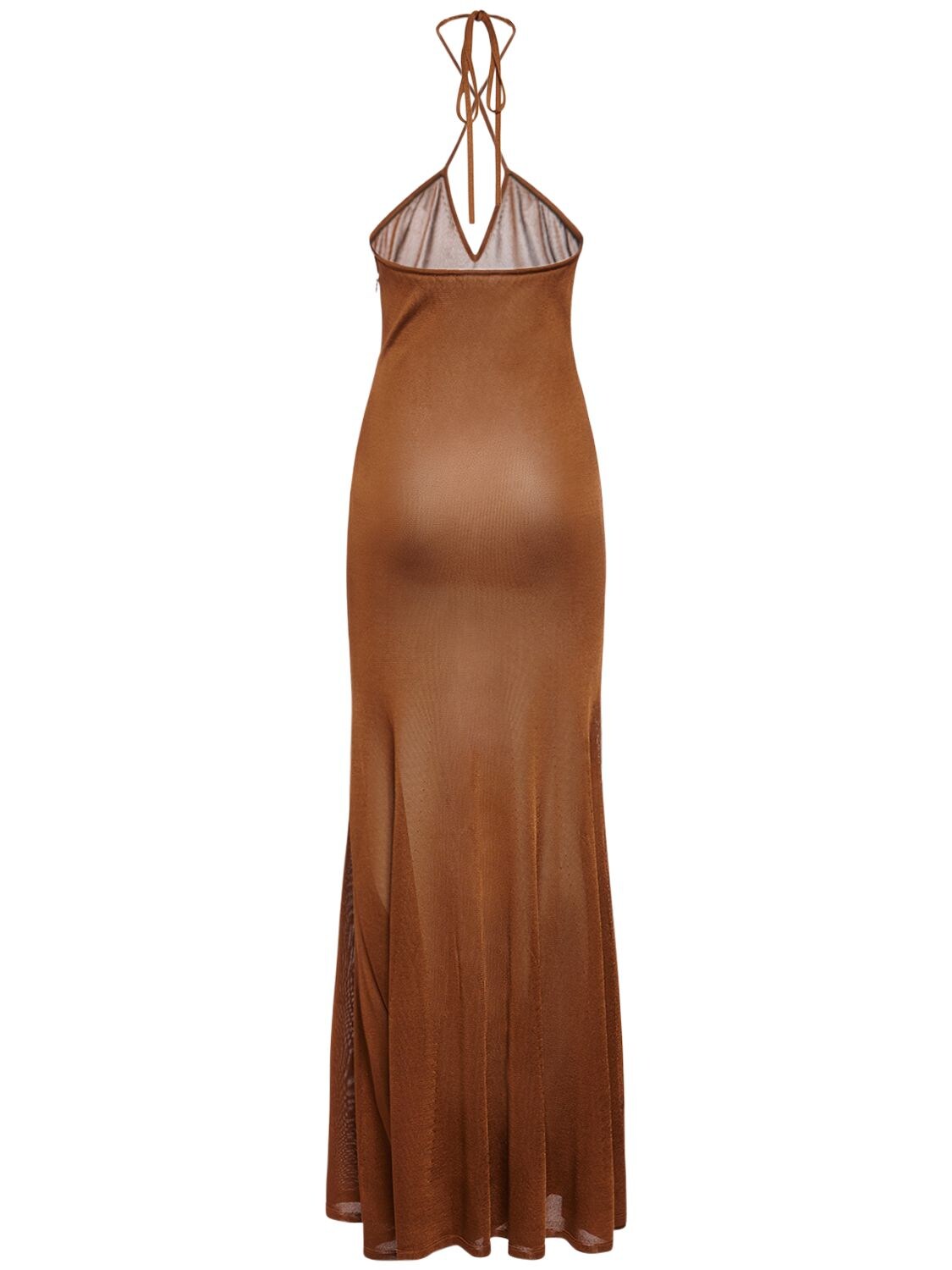 Shop Tom Ford Viscose Jersey Knit Flared Long Dress In Light Brown