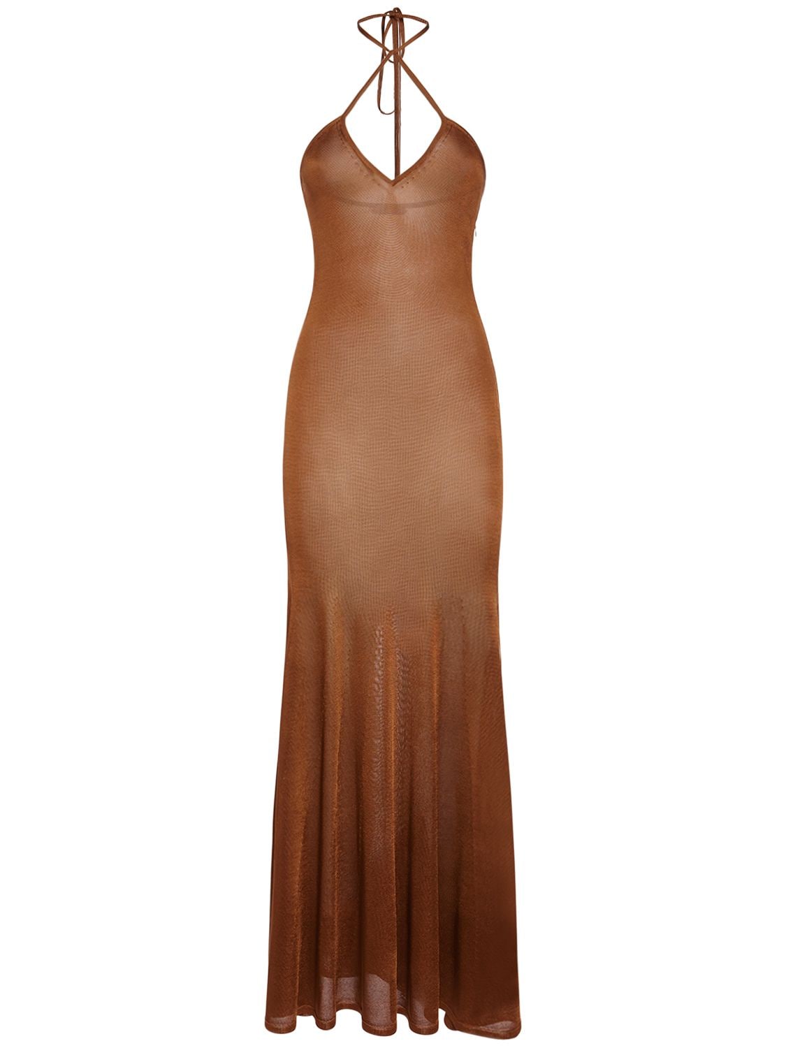 Tom Ford 粘胶纤维平纹针织长款喇叭连衣裙 In Light Brown