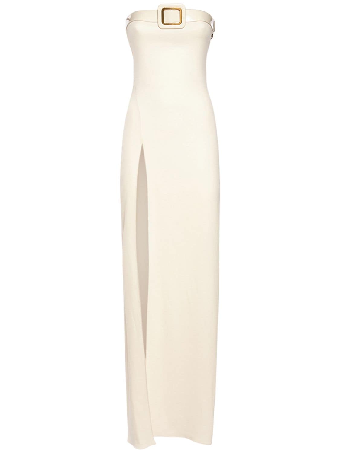 Tom Ford Strapless Viscose Maxi Dress W/ Slit In Ivory