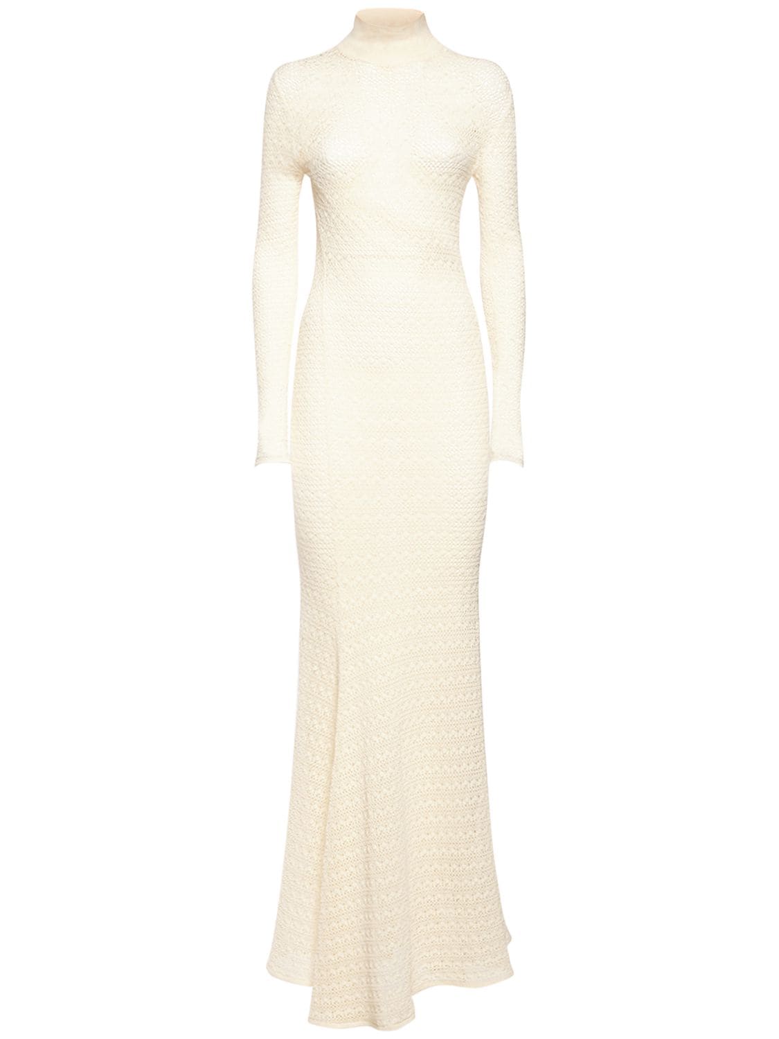 Shop Tom Ford Openwork Turtleneck L/s Maxi Dress In White