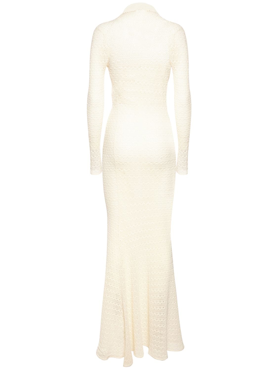 Shop Tom Ford Openwork Turtleneck L/s Maxi Dress In White