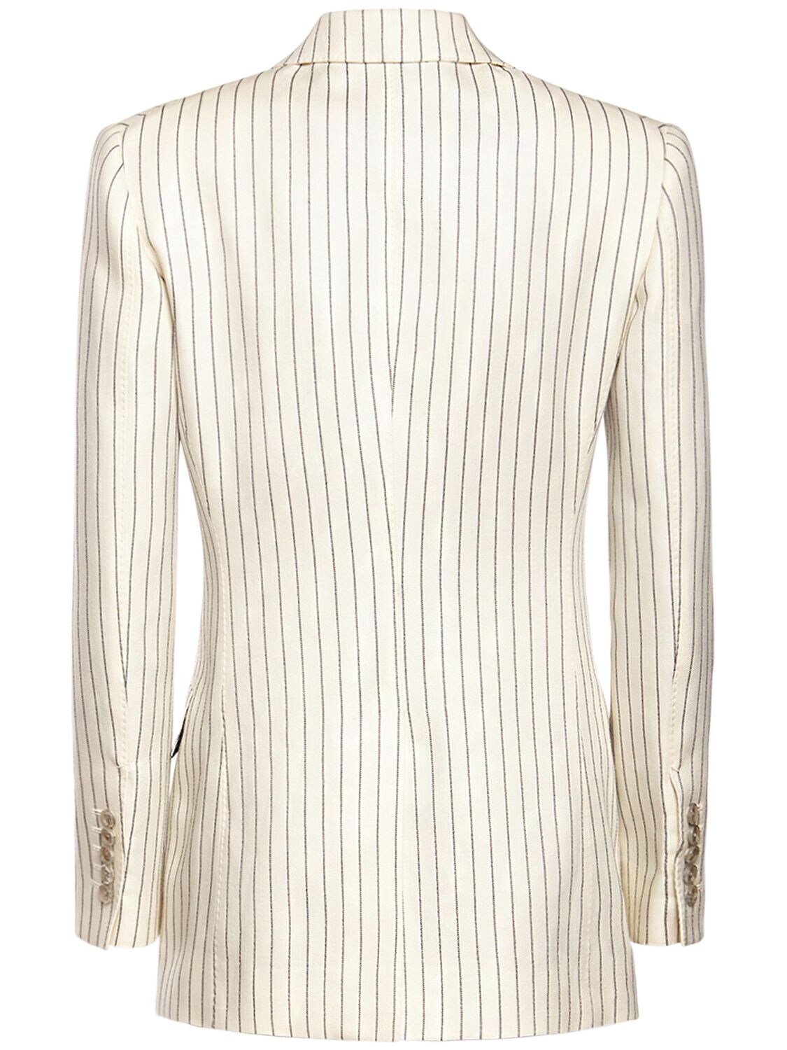 Shop Tom Ford Wool & Silk Pinstriped Jacket In Multi Ivory