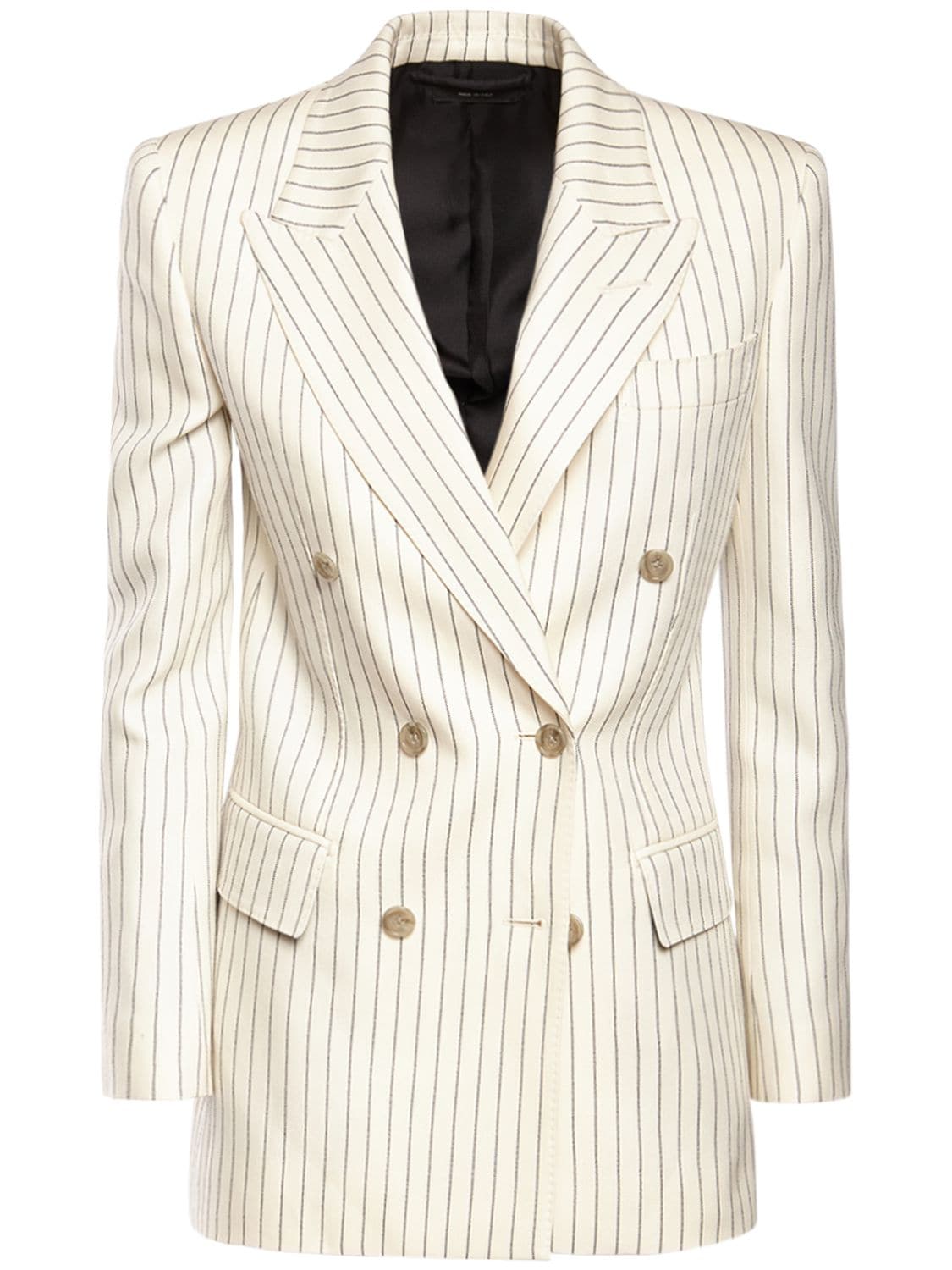 Image of Wool & Silk Pinstriped Jacket