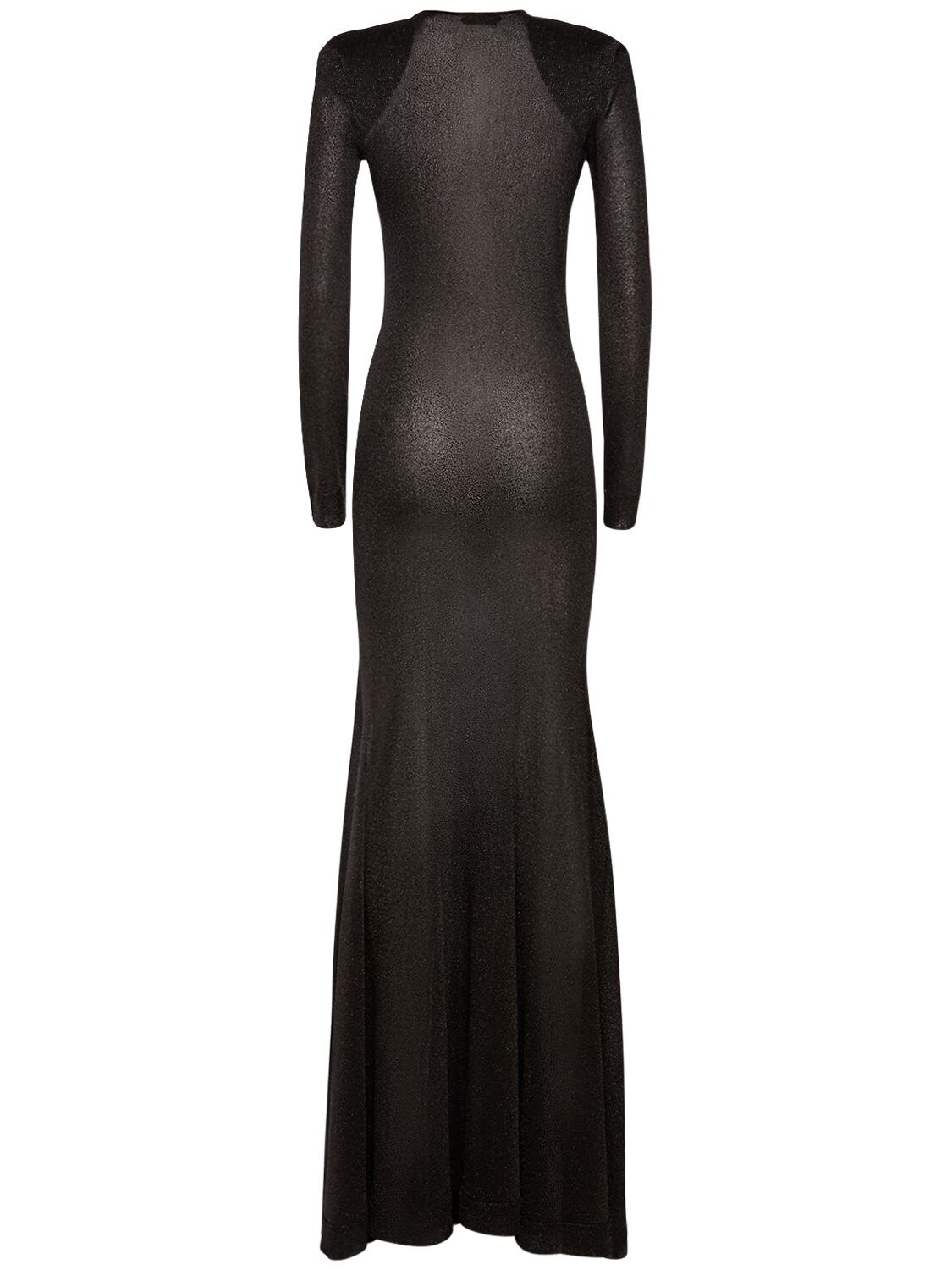 Shop Tom Ford Lurex Viscose Jersey Long Dress W/cutout In Black