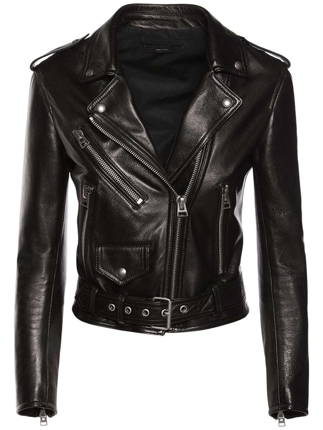 Shop Tom Ford Leather Biker Jacket W/ Zips In Black