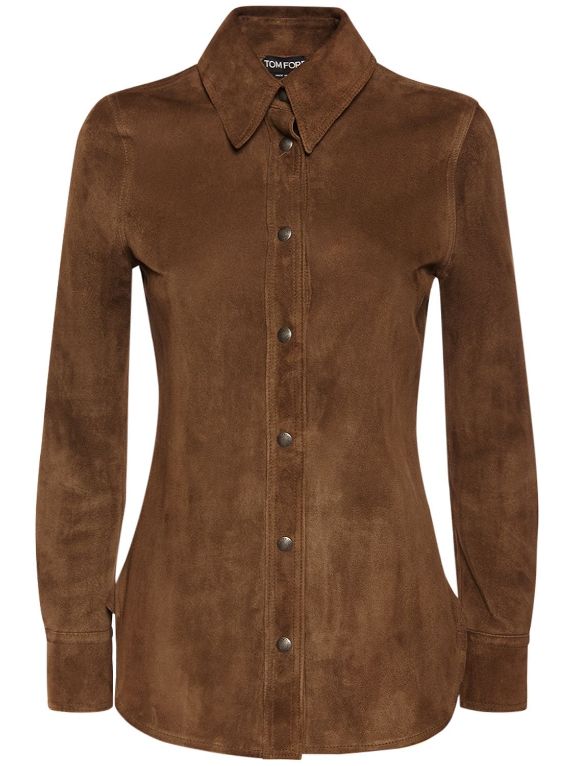 Tom Ford Leather & Suede Shirt In Sepia