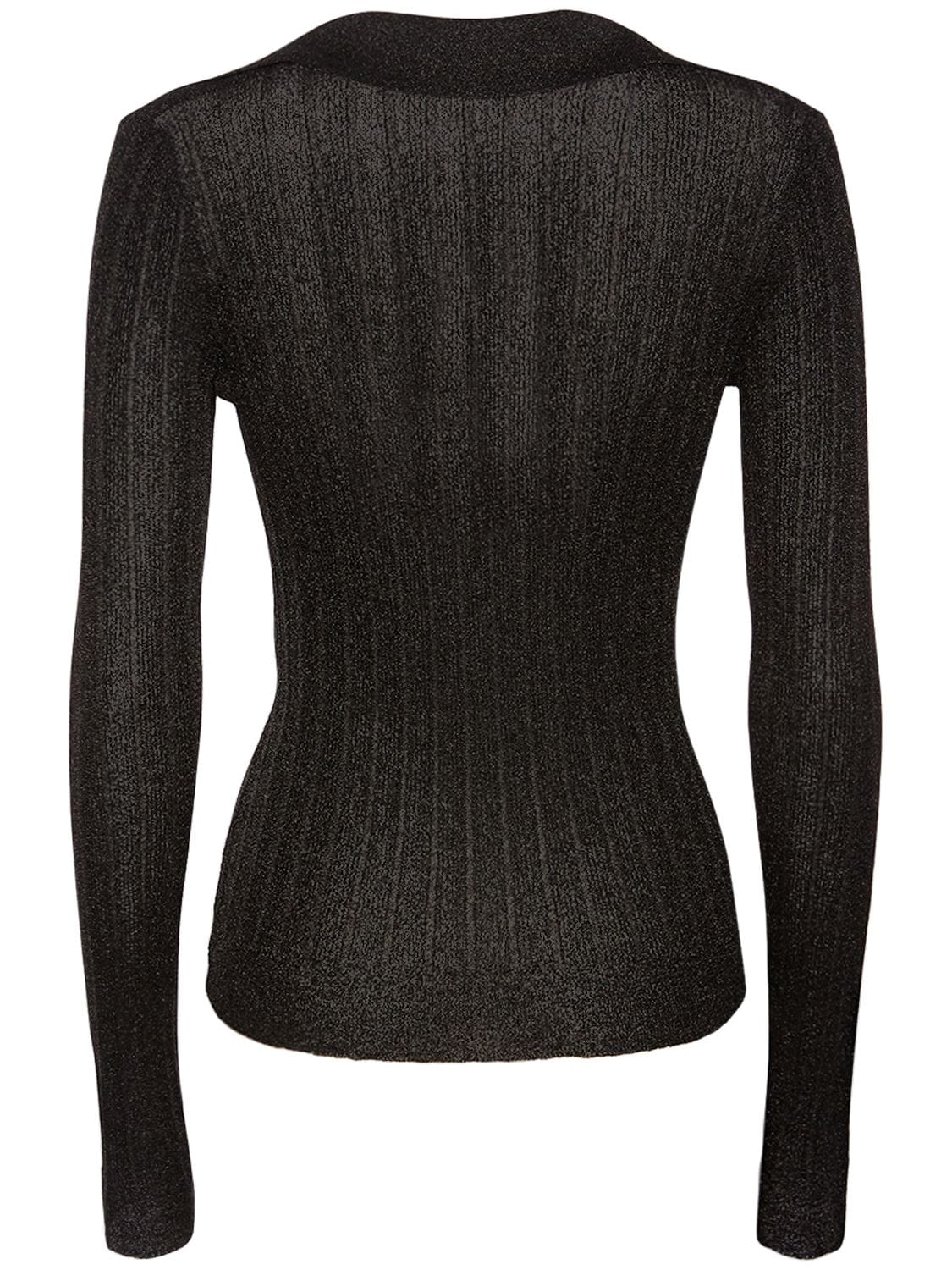 Shop Tom Ford Lurex Ribbed Knit Long Sleeve Polo In Black