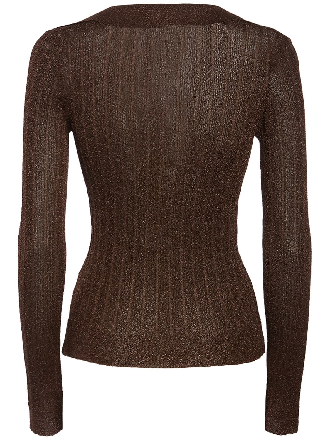 Shop Tom Ford Lurex Ribbed Knit Long Sleeve Polo In Brown