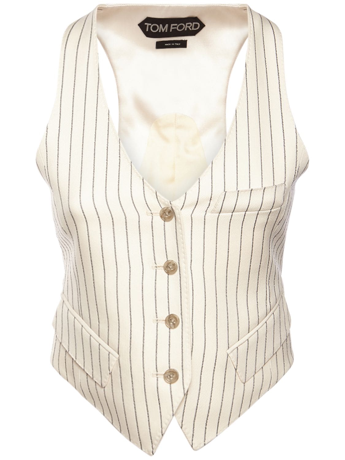 Tom Ford Wool & Silk Pinstriped Sleeveless Vest In Multi Ivory