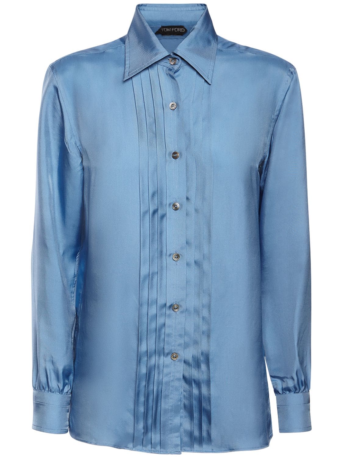 Image of Satin Shirt W/ Pleated Front