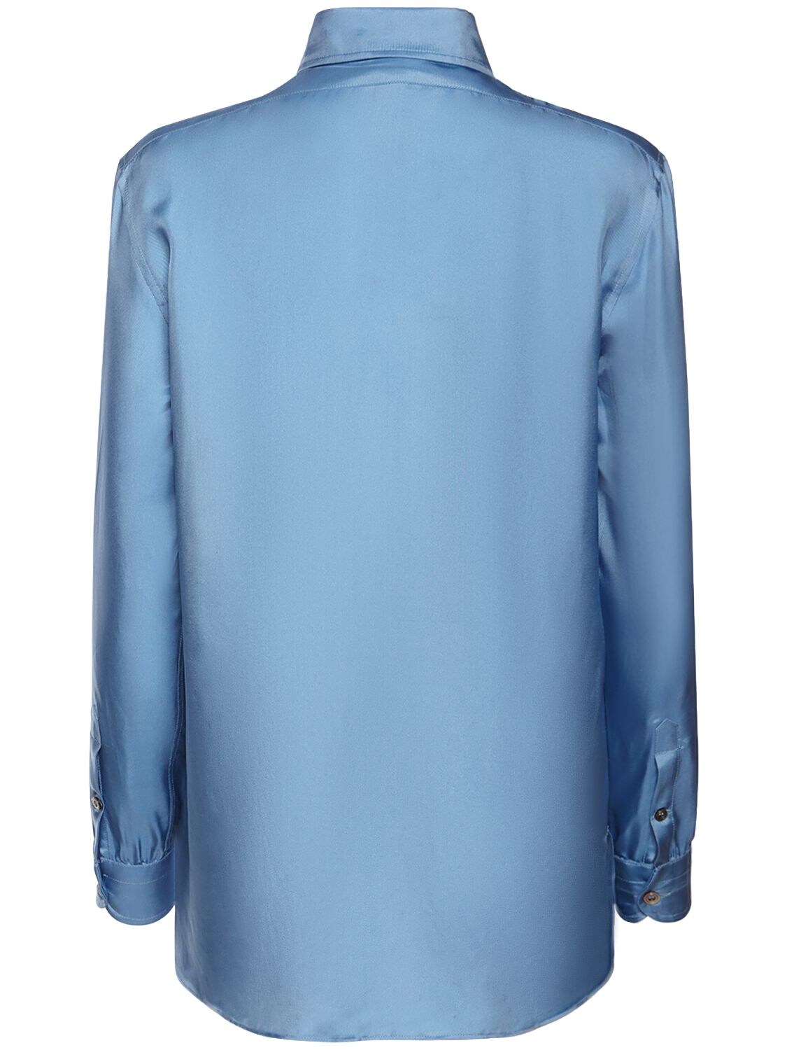 Shop Tom Ford Satin Shirt W/ Pleated Front In Light Blue