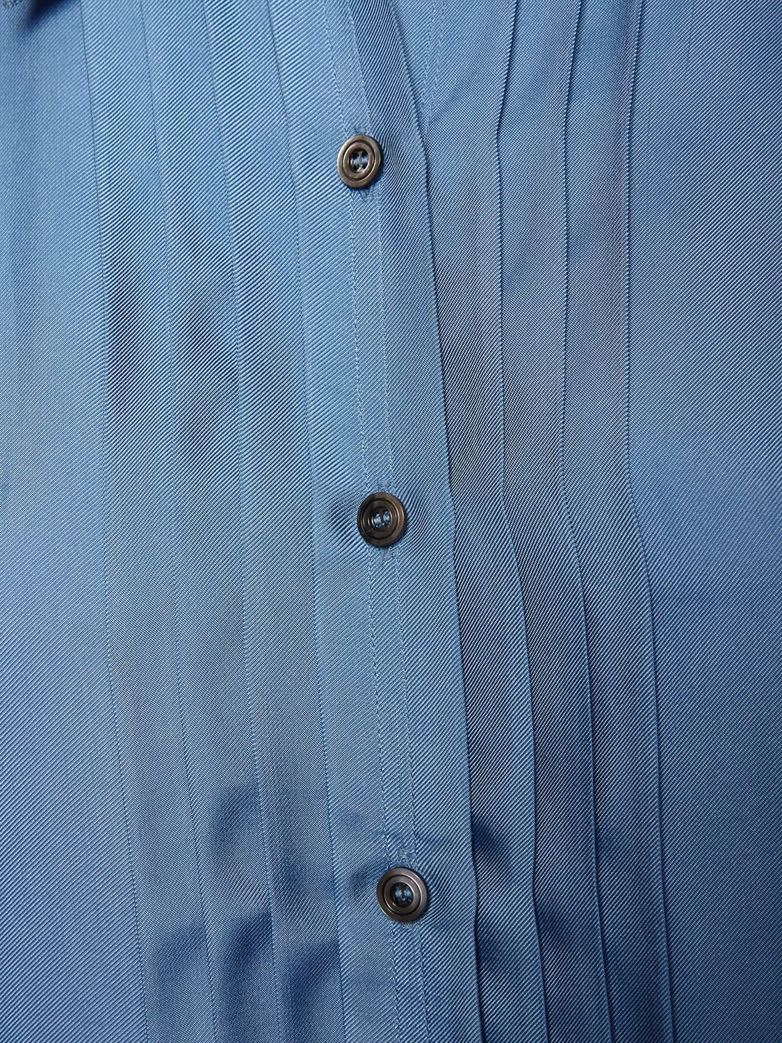 Shop Tom Ford Satin Shirt W/ Pleated Front In Light Blue