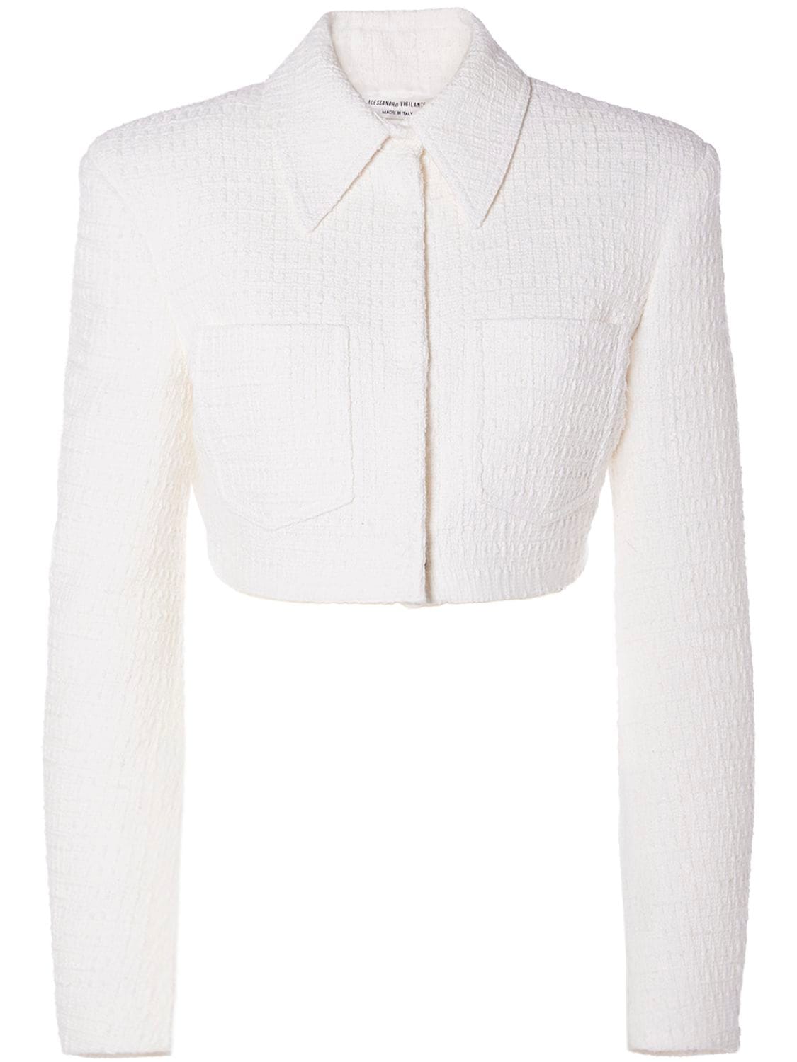 Alessandro Vigilante Cropped Tweed Blazer In White