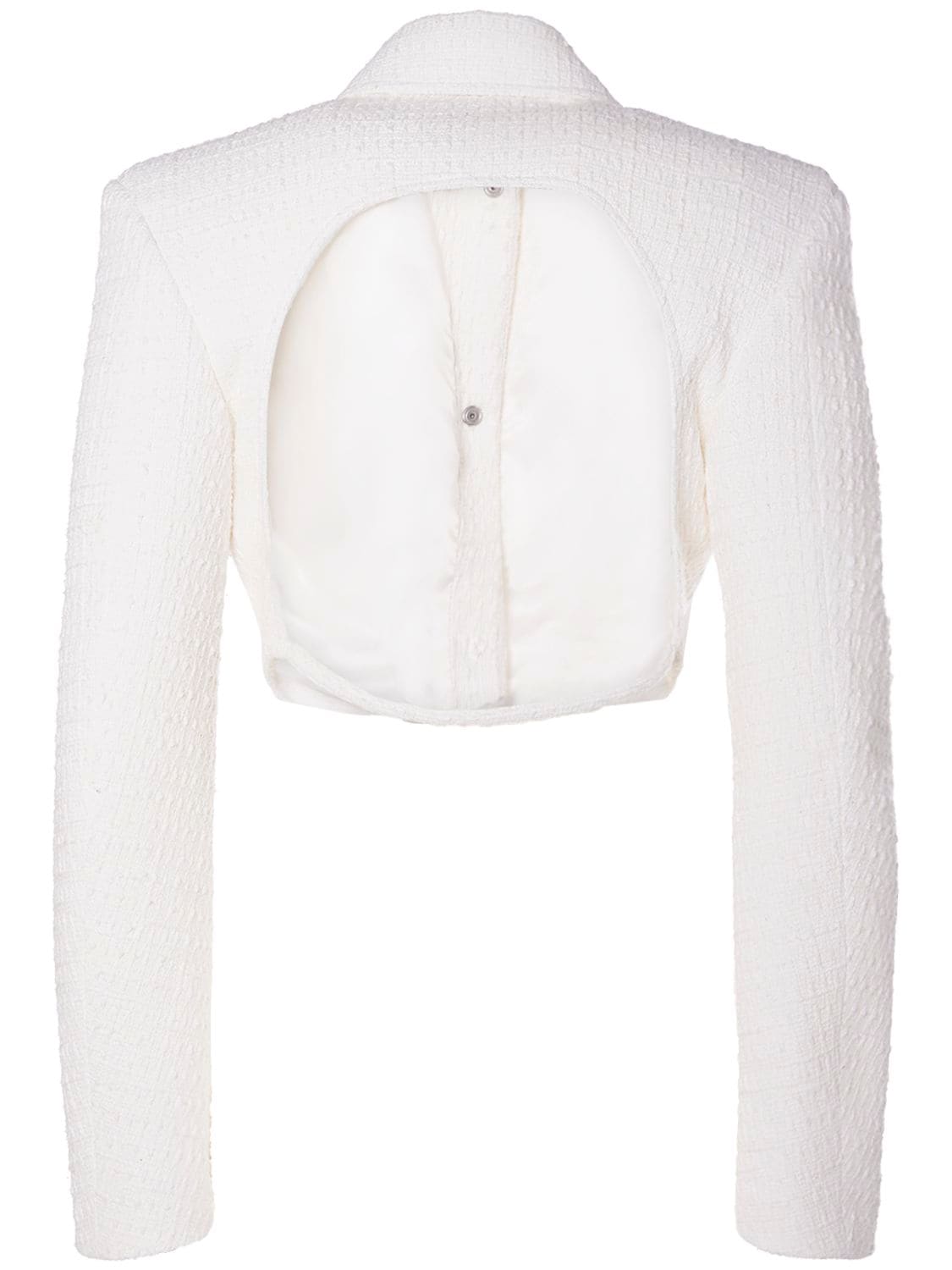Shop Alessandro Vigilante Cropped Tweed Blazer In White