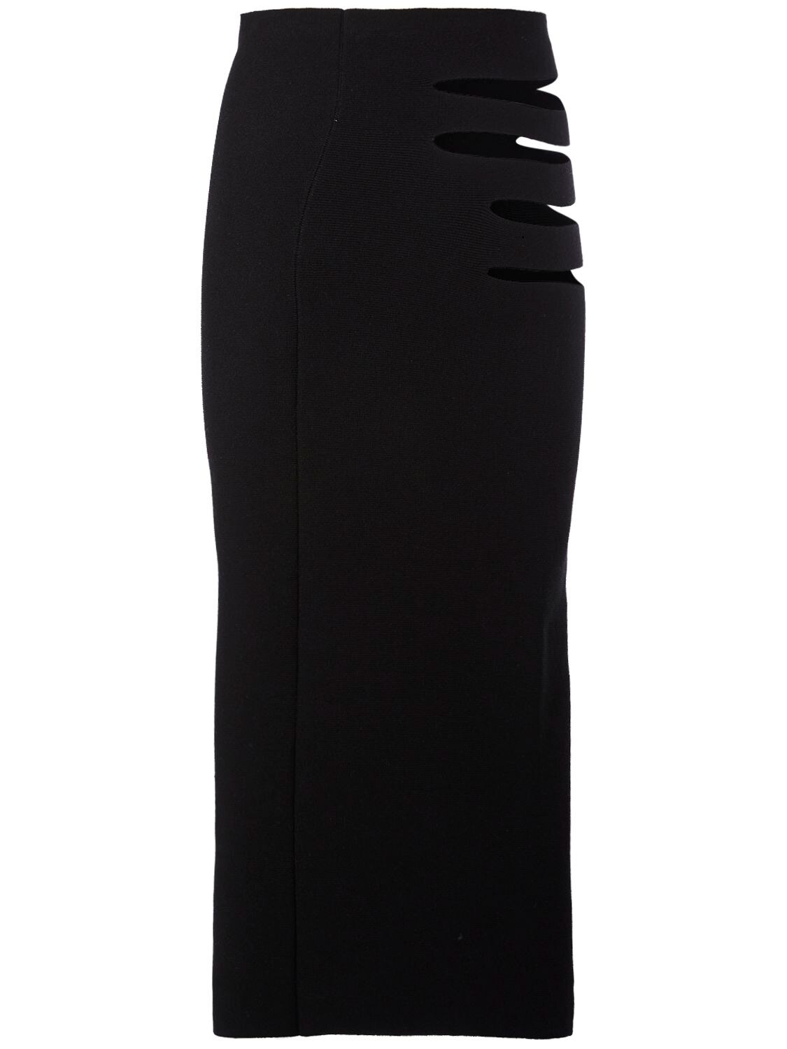Shop Alessandro Vigilante Viscose Blend Knit Midi Skirt In Black
