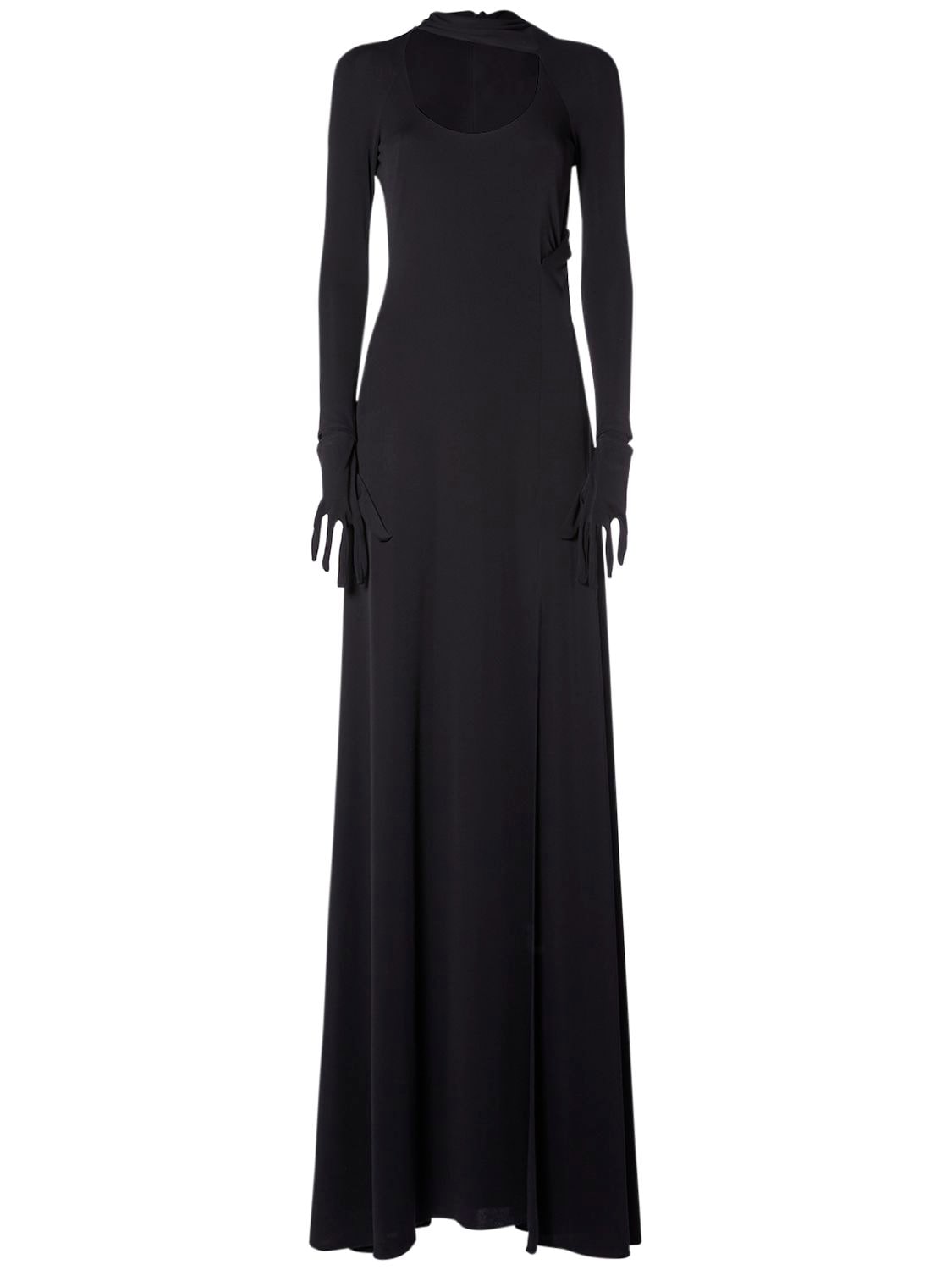 Shop Alessandro Vigilante Fluid Jersey Long Sleeve Long Dress In Black