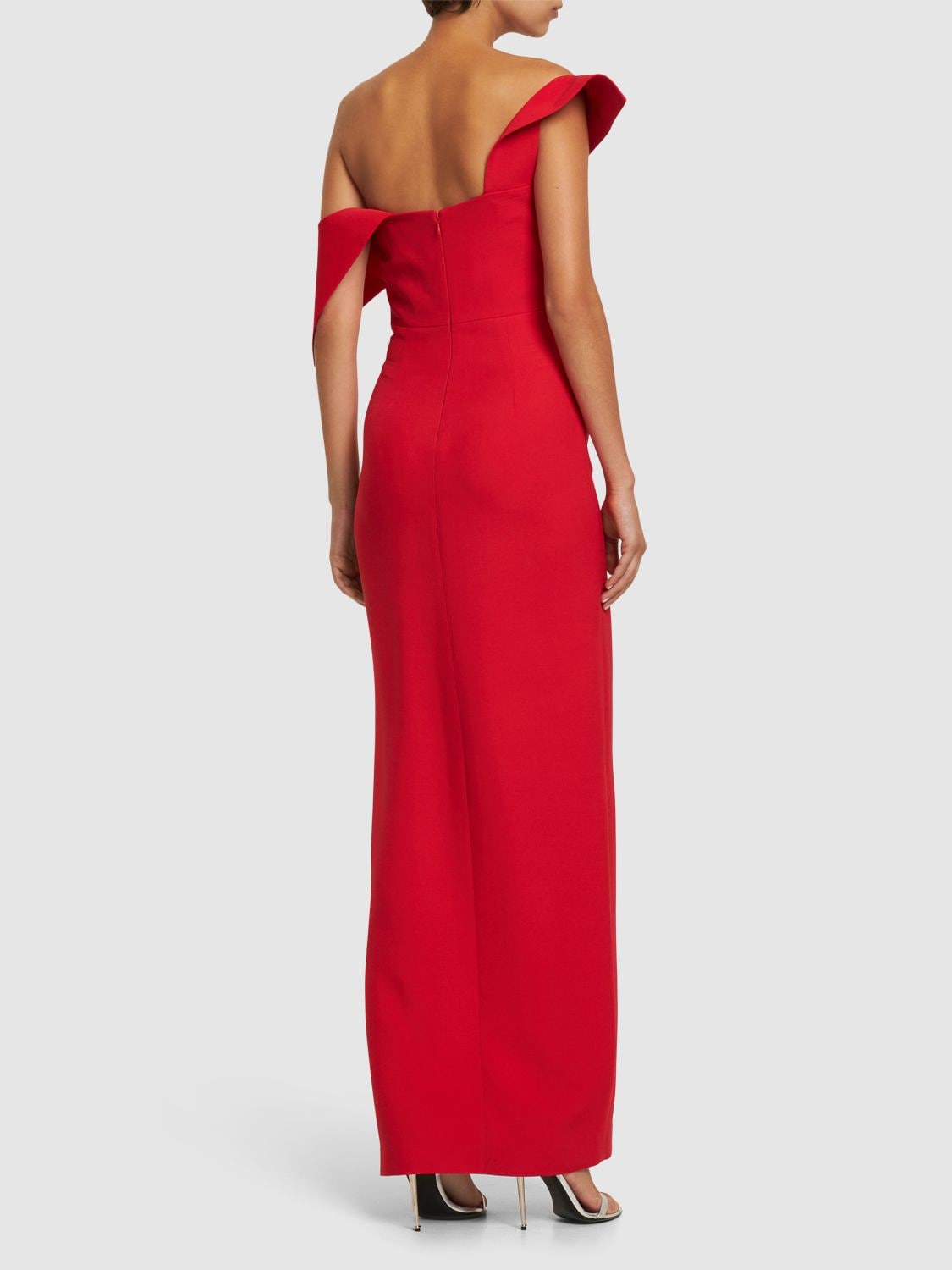 Shop Roland Mouret Asymmetric Wool & Silk Slit Maxi Dress In Rot
