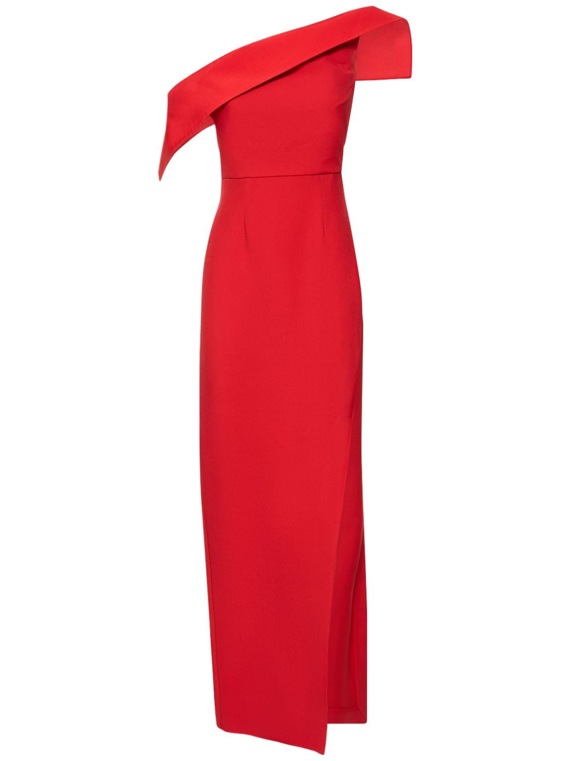 Roland Mouret Asymmetric Wool & Silk Slit Maxi Dress In Rot