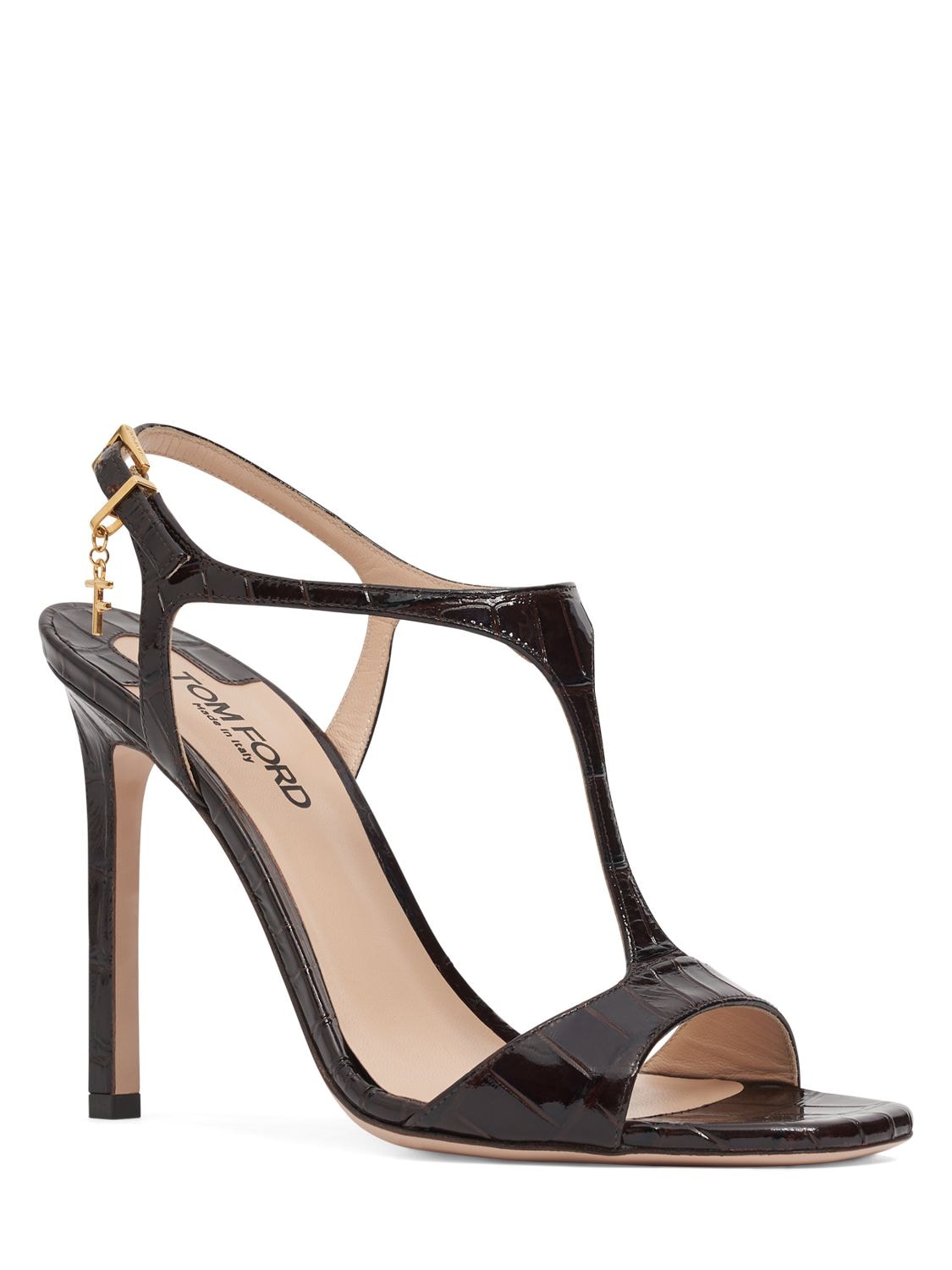 Shop Tom Ford 105mm Angelina Croc Embossed Sandals In Brown