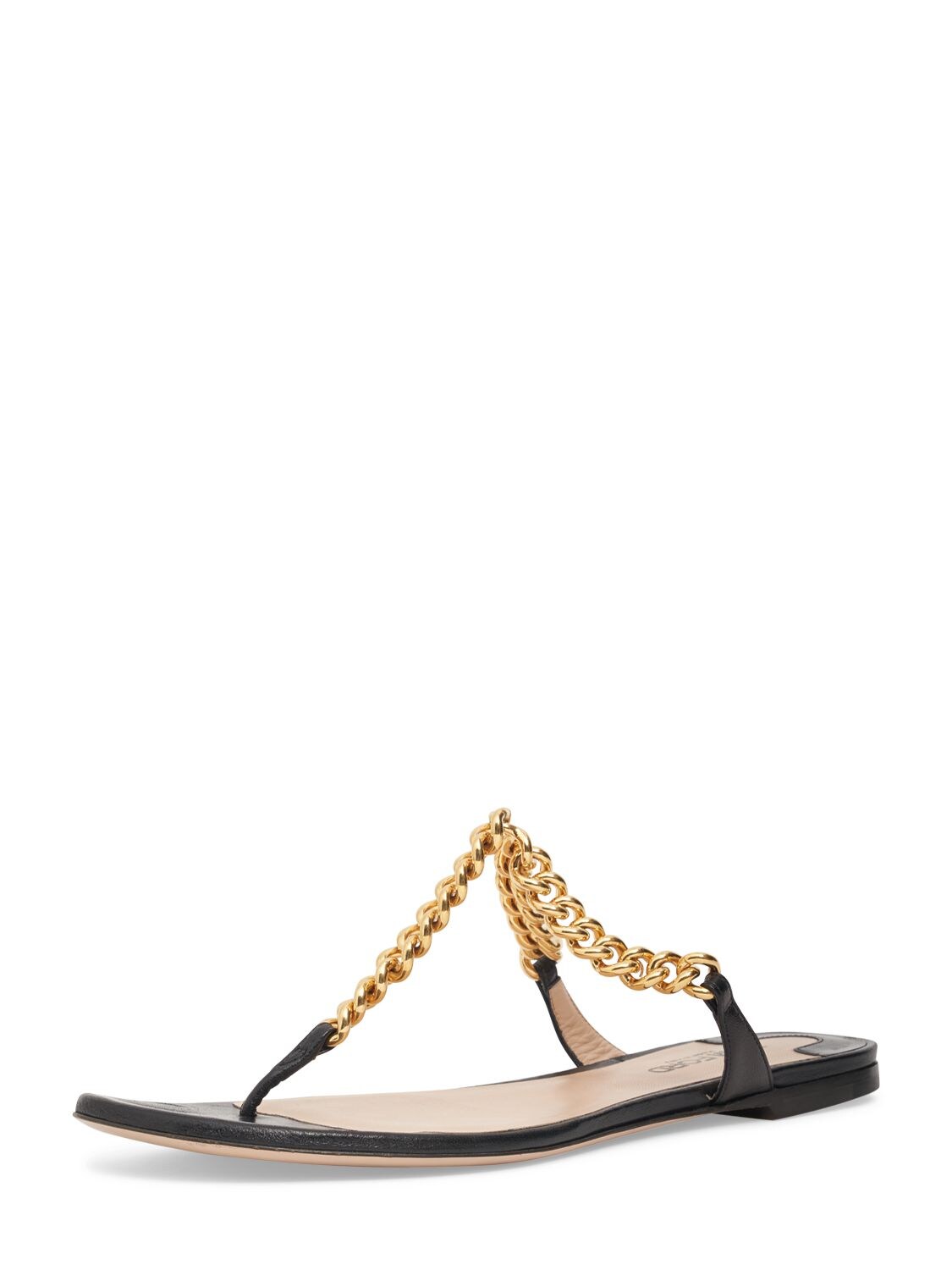 Shop Tom Ford 10mm Zenith Leather & Chain Flat Sandals In Black