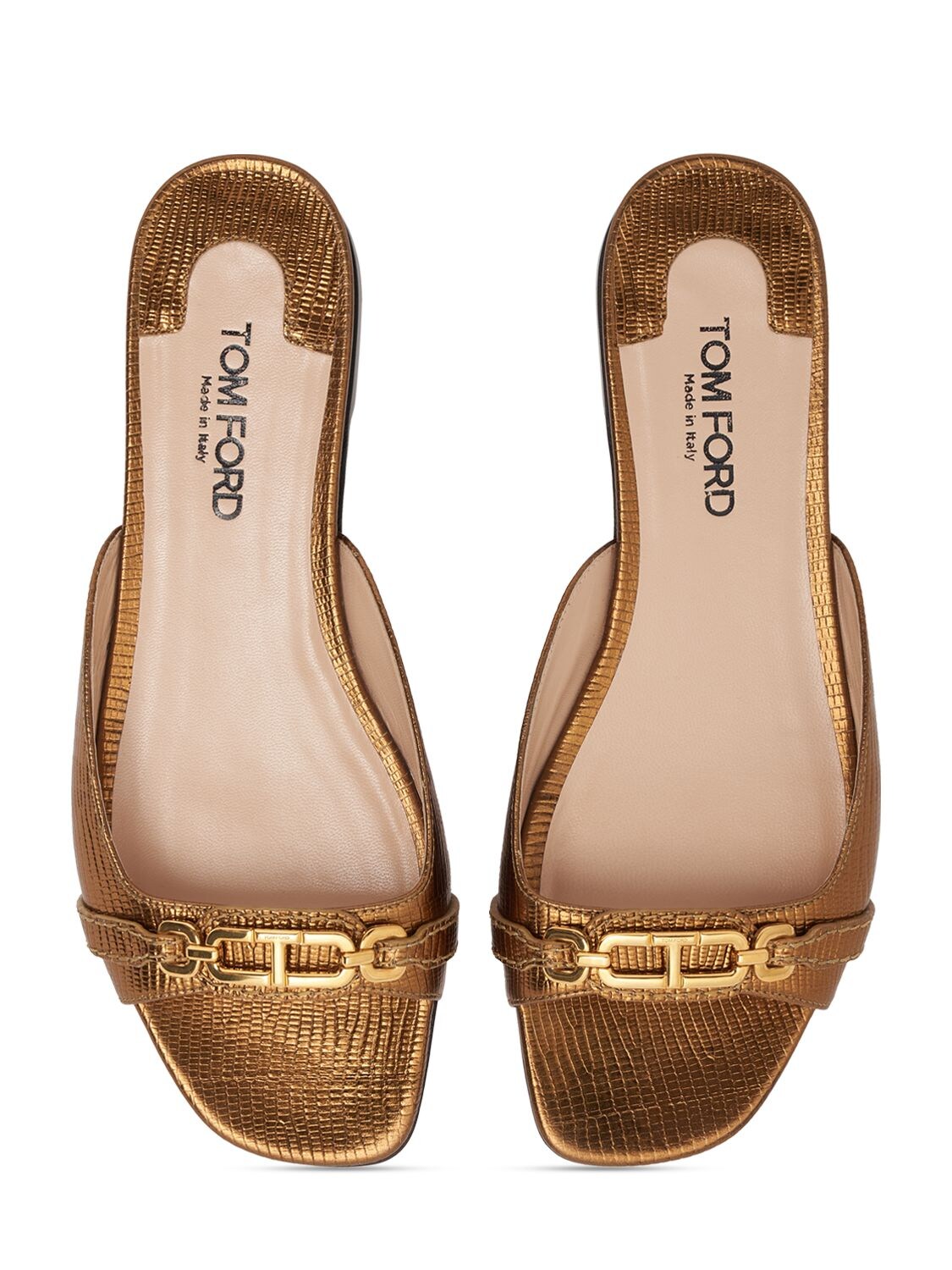 Shop Tom Ford 10mm Whitney Lizard Print Leather Slides In Bronze