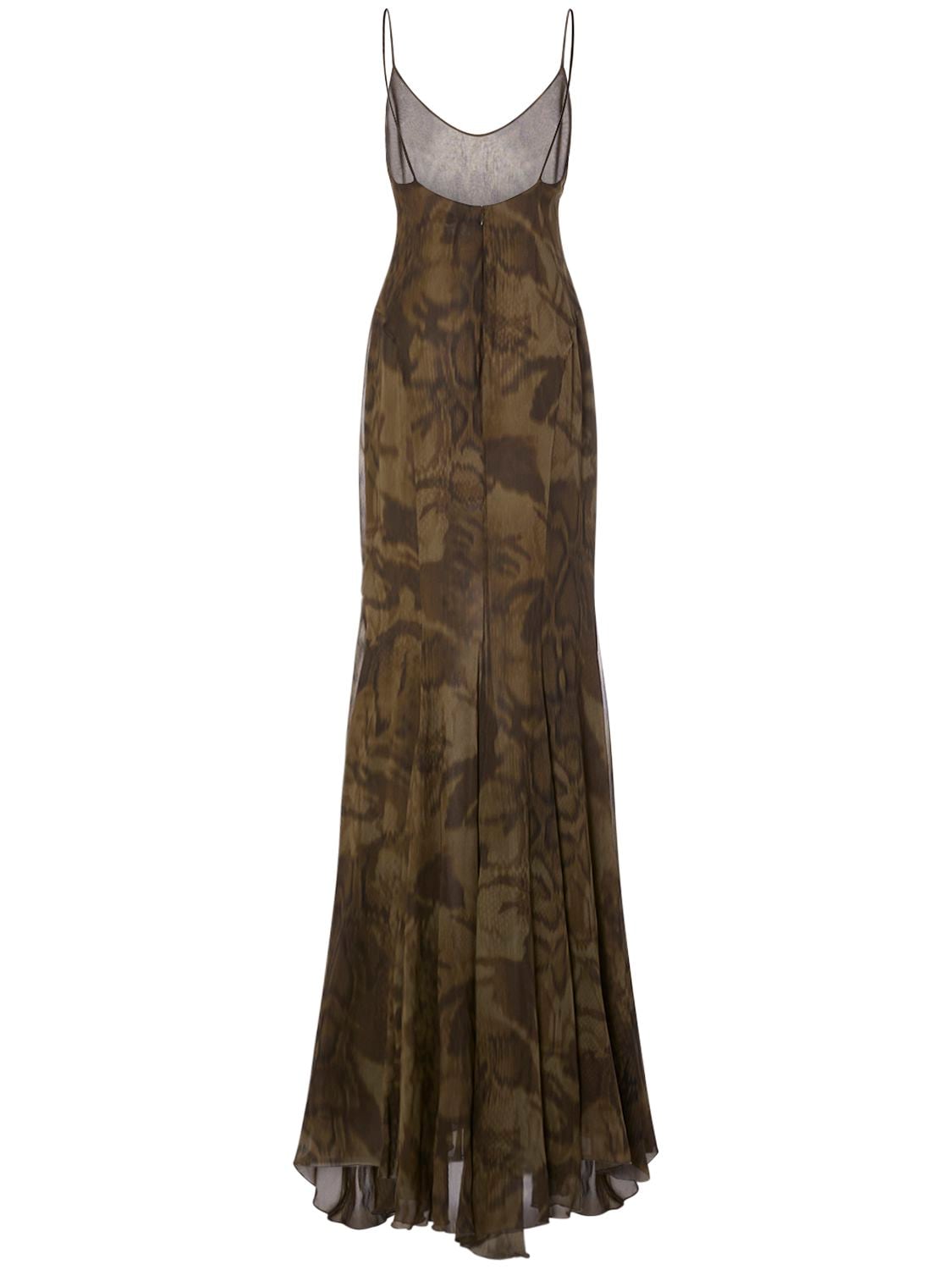 Shop Blumarine Printed Viscose Long Dress In Multi,military