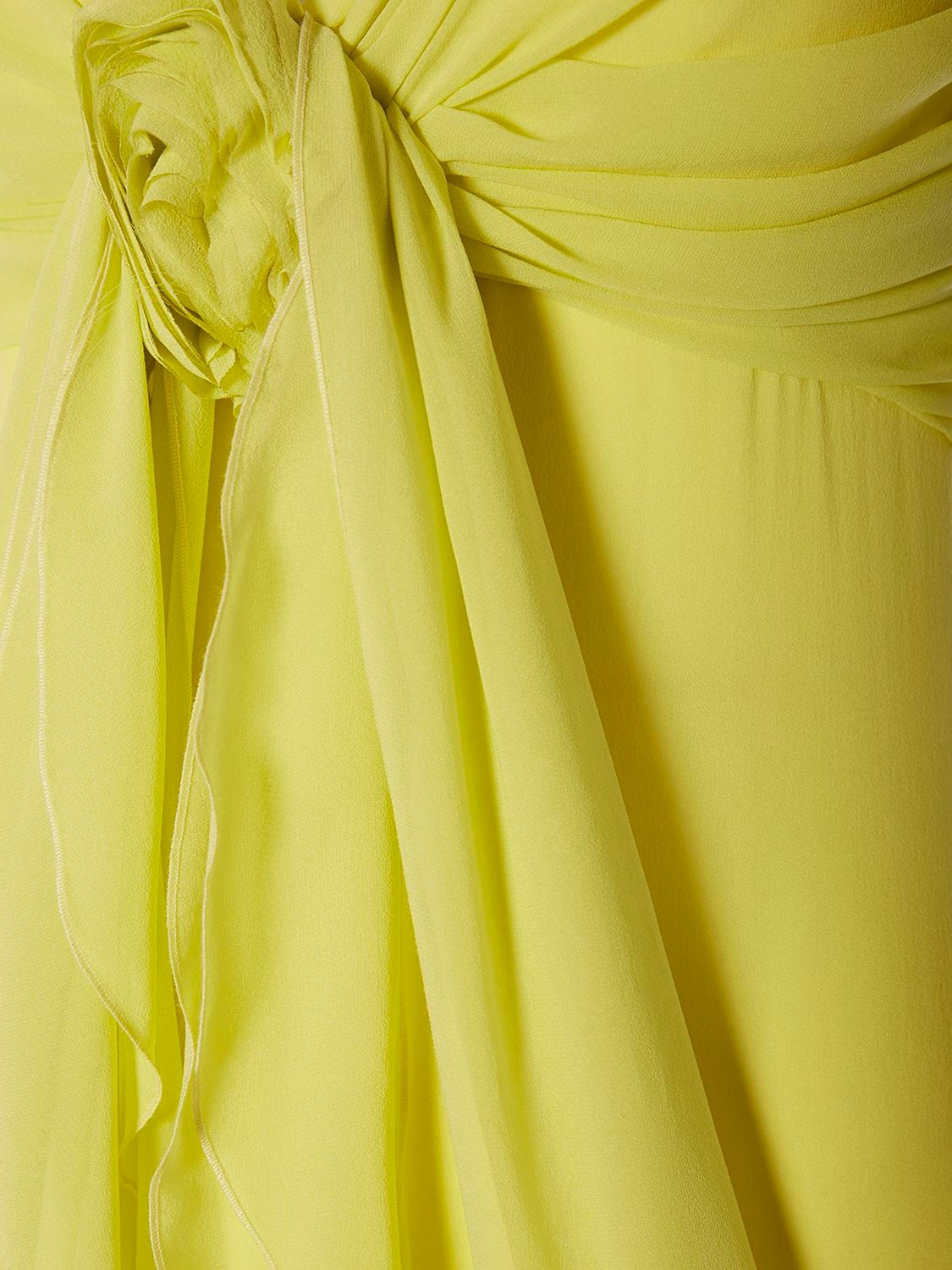 Shop Blumarine Ruffled Silk Long Dress W/rose In Yellow