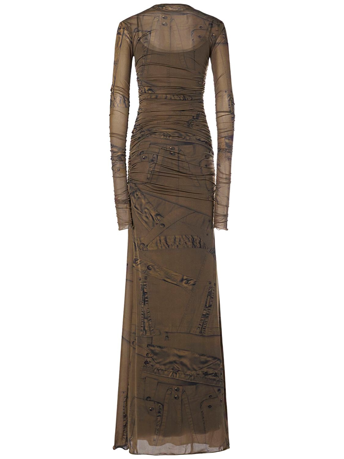 BLUMARINE PRINTED STRETCH TECH LONG DRESS 