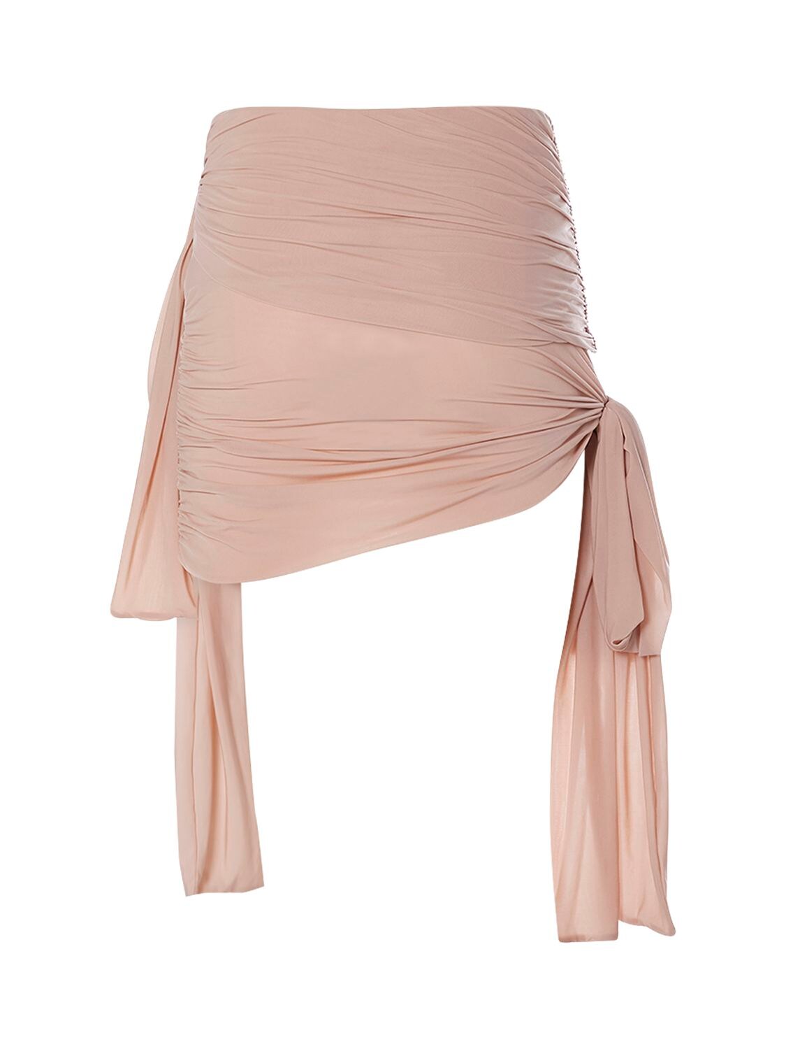 Shop Blumarine Draped Jersey Mini Skirt W/bows In Nude
