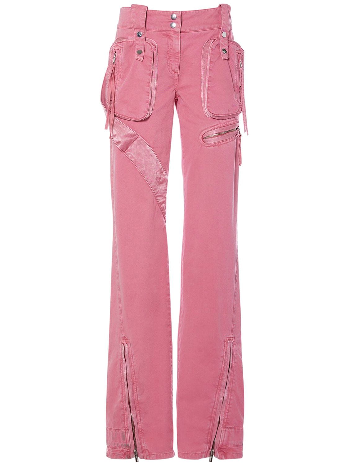 Blumarine 棉质牛仔喇叭腿工装裤 In Pink