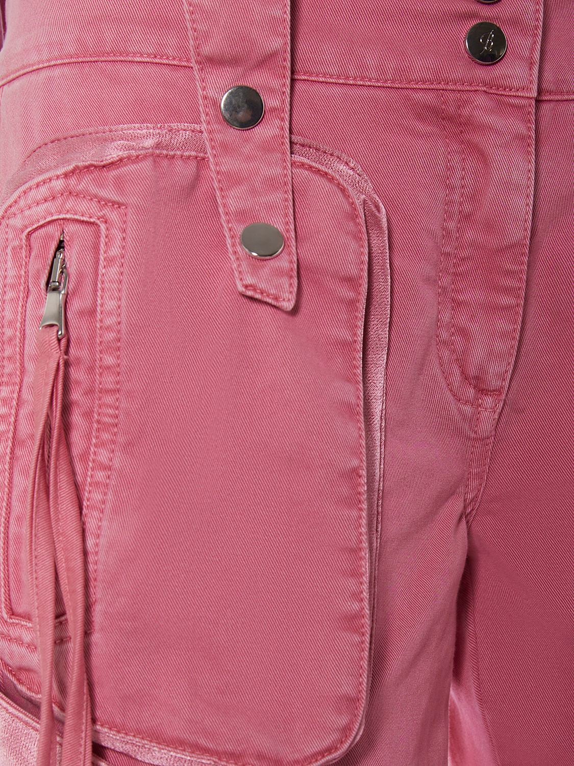 Shop Blumarine Cotton Denim Cargo Flared Pants W/zips In Pink