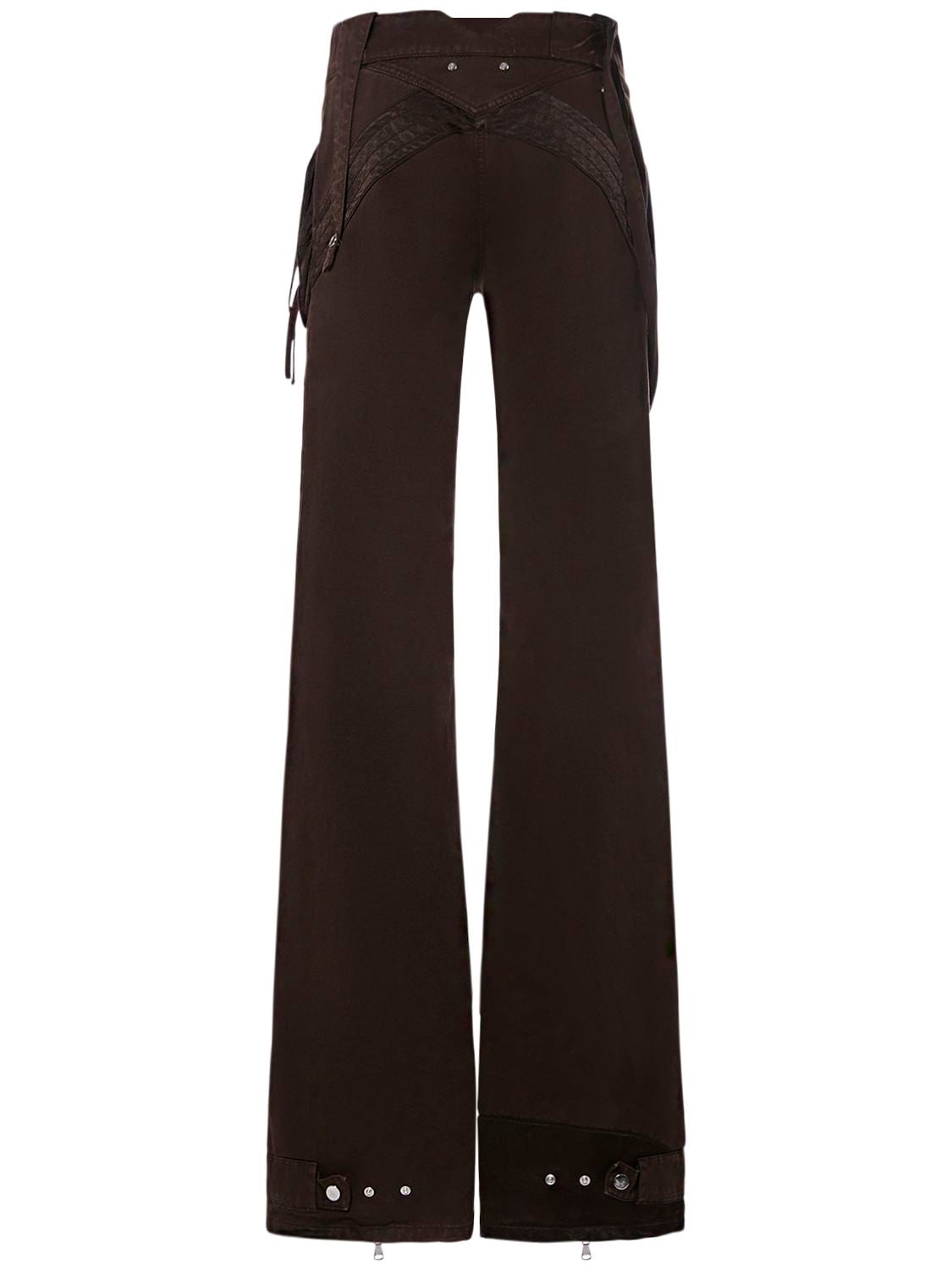 Shop Blumarine Cotton Denim Cargo Flared Pants W/zips In Dark Brown