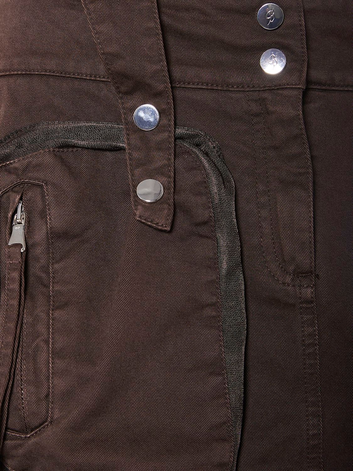 Shop Blumarine Cotton Denim Zip Cargo Mini Skirt In Dark Brown