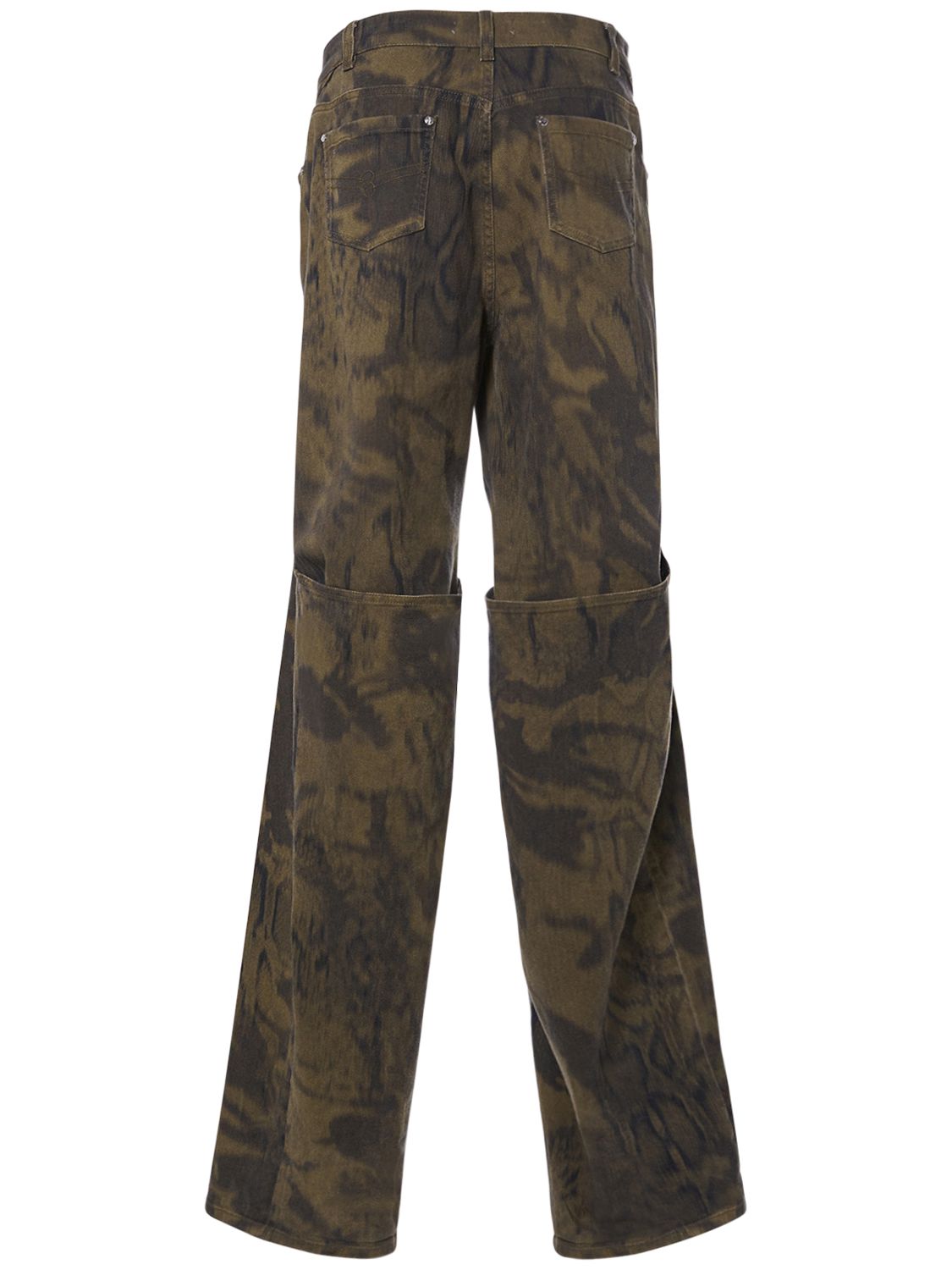 Shop Blumarine Printed Denim Wide Jeans W/buckles In Multi,military