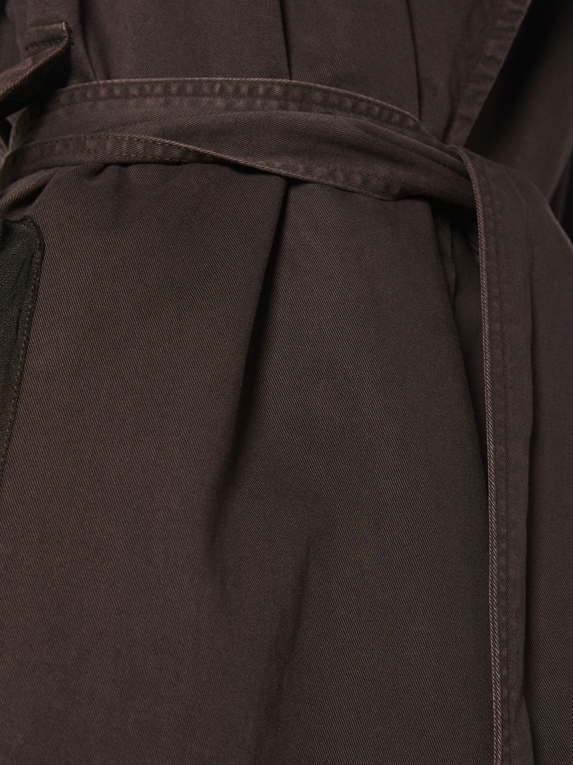 Shop Blumarine Cotton Gabardine Belted Trench Coat In Dark Brown