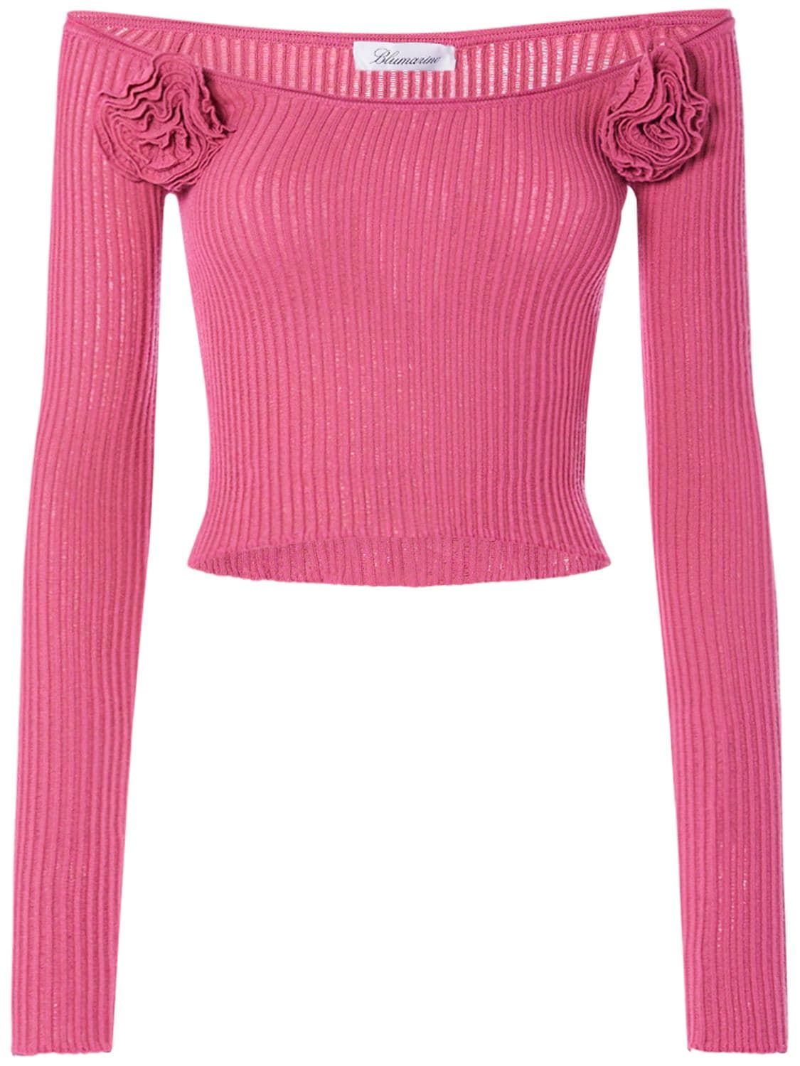 Blumarine Viscose Knit Off-shoulder Crop Top In Pink