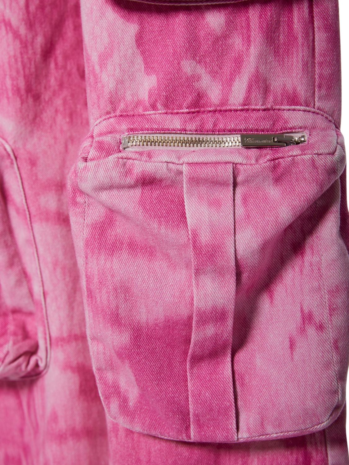 Shop Blumarine Printed Denim Cargo Jeans In Multi,pink