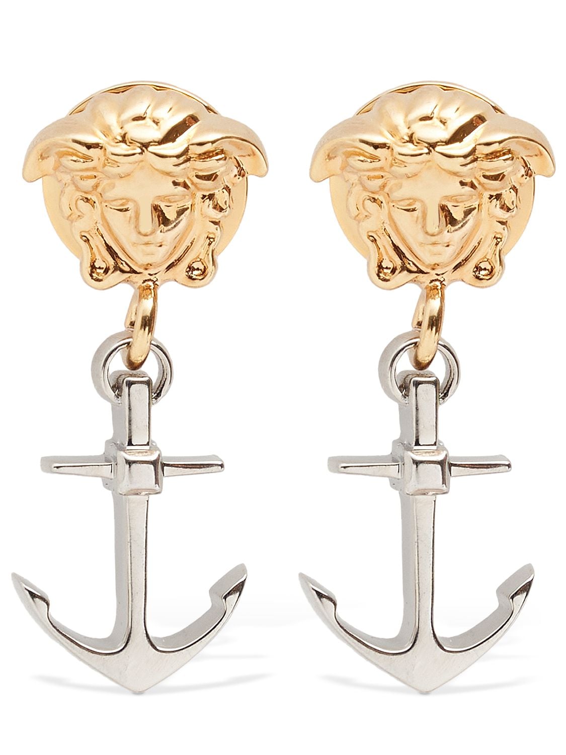 Versace Anchor Logo Pendant Earrings In 실버,골드