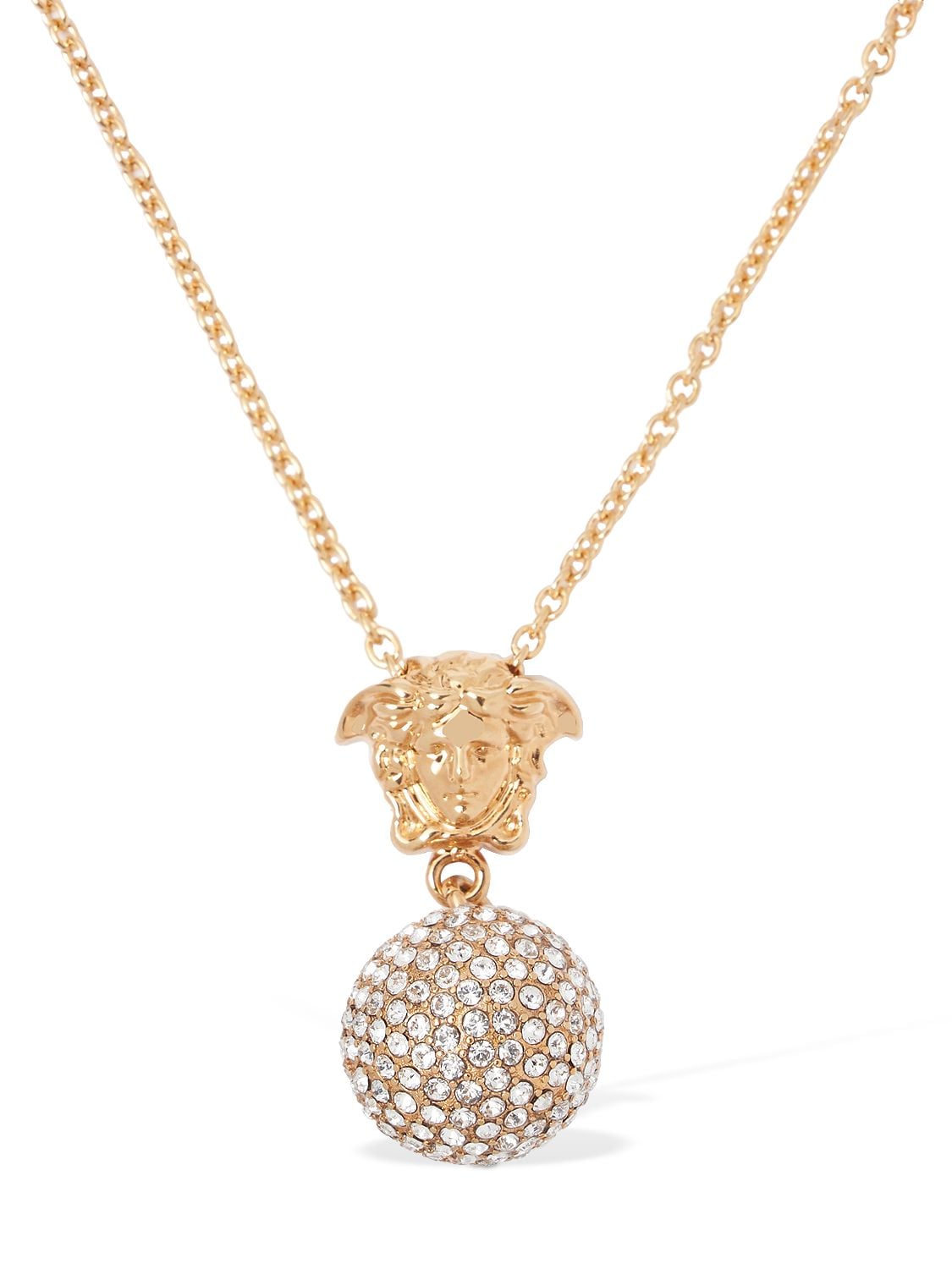 Versace Logo Crystal Necklace In Gold,crystal