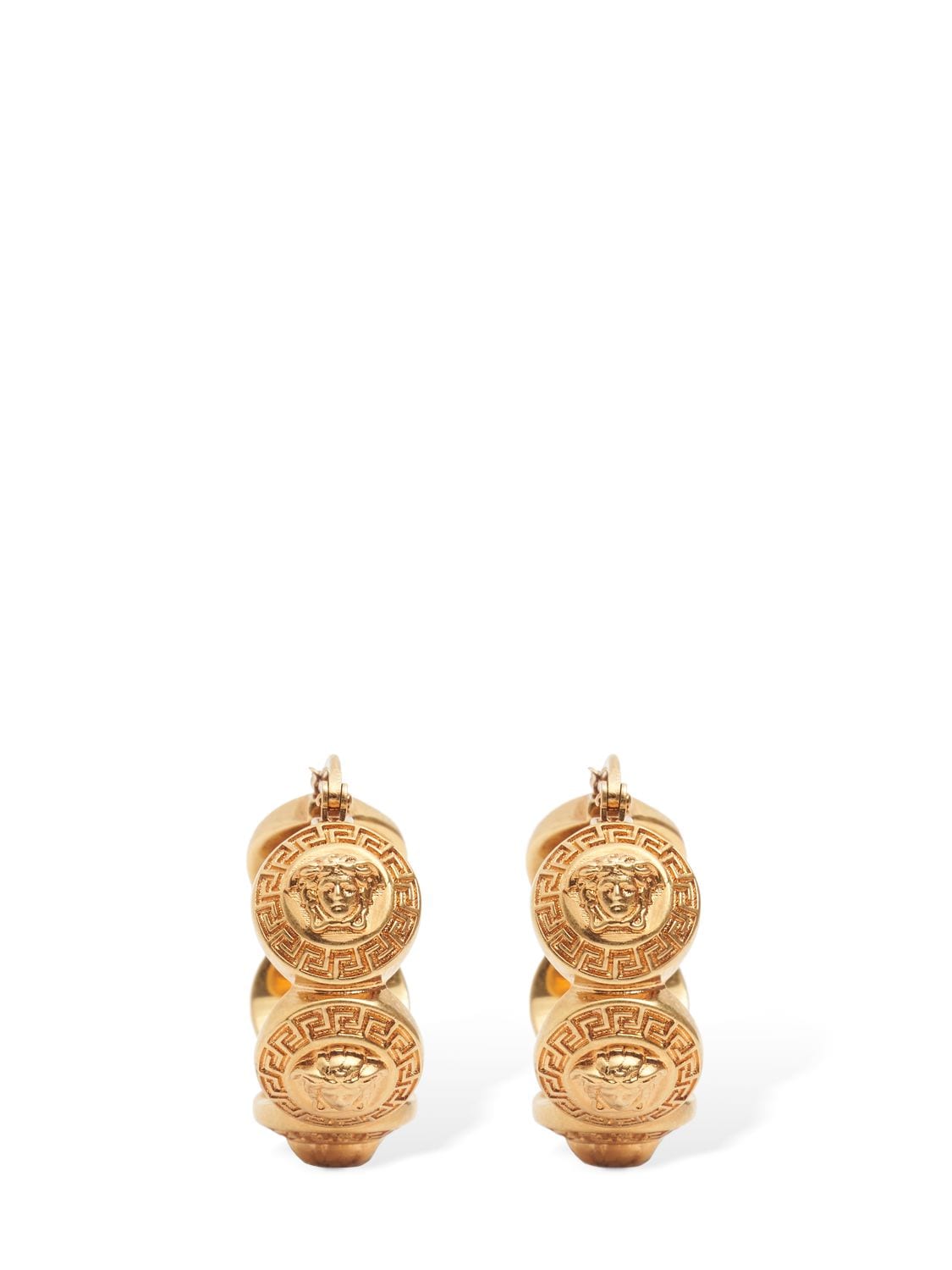 Shop Versace Logo Hoop Earrings In 골드