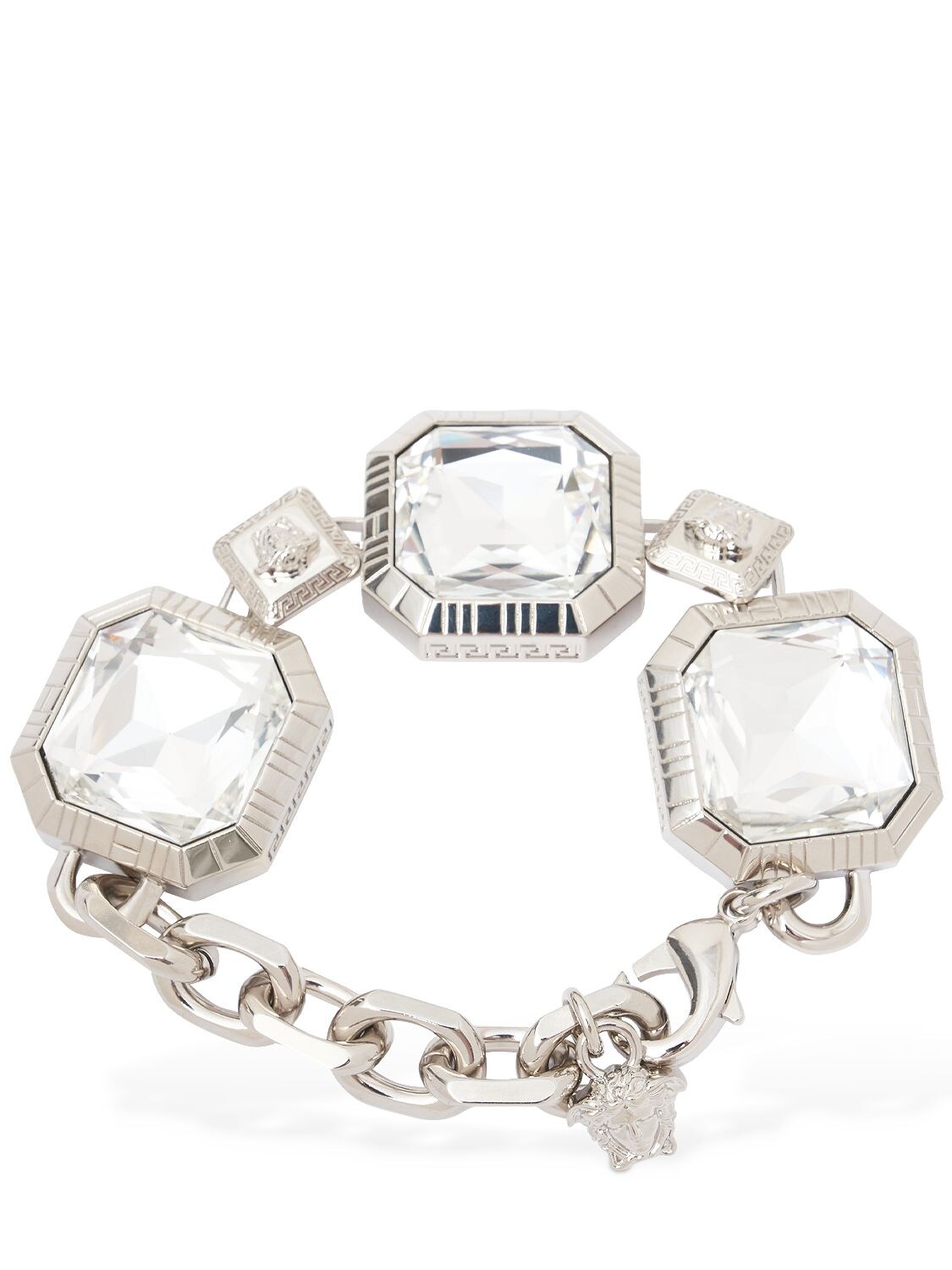 Shop Versace Crystal Collar Necklace In Silver