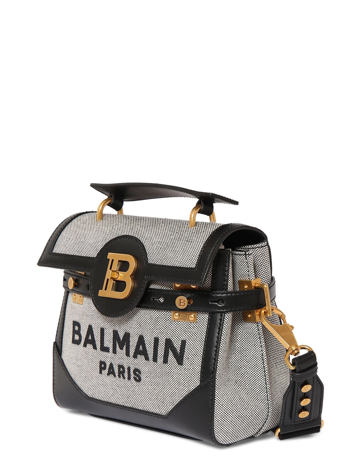 Shop Balmain Bbuzz 23 Canvas Top Handle Bag In Noir,blanc