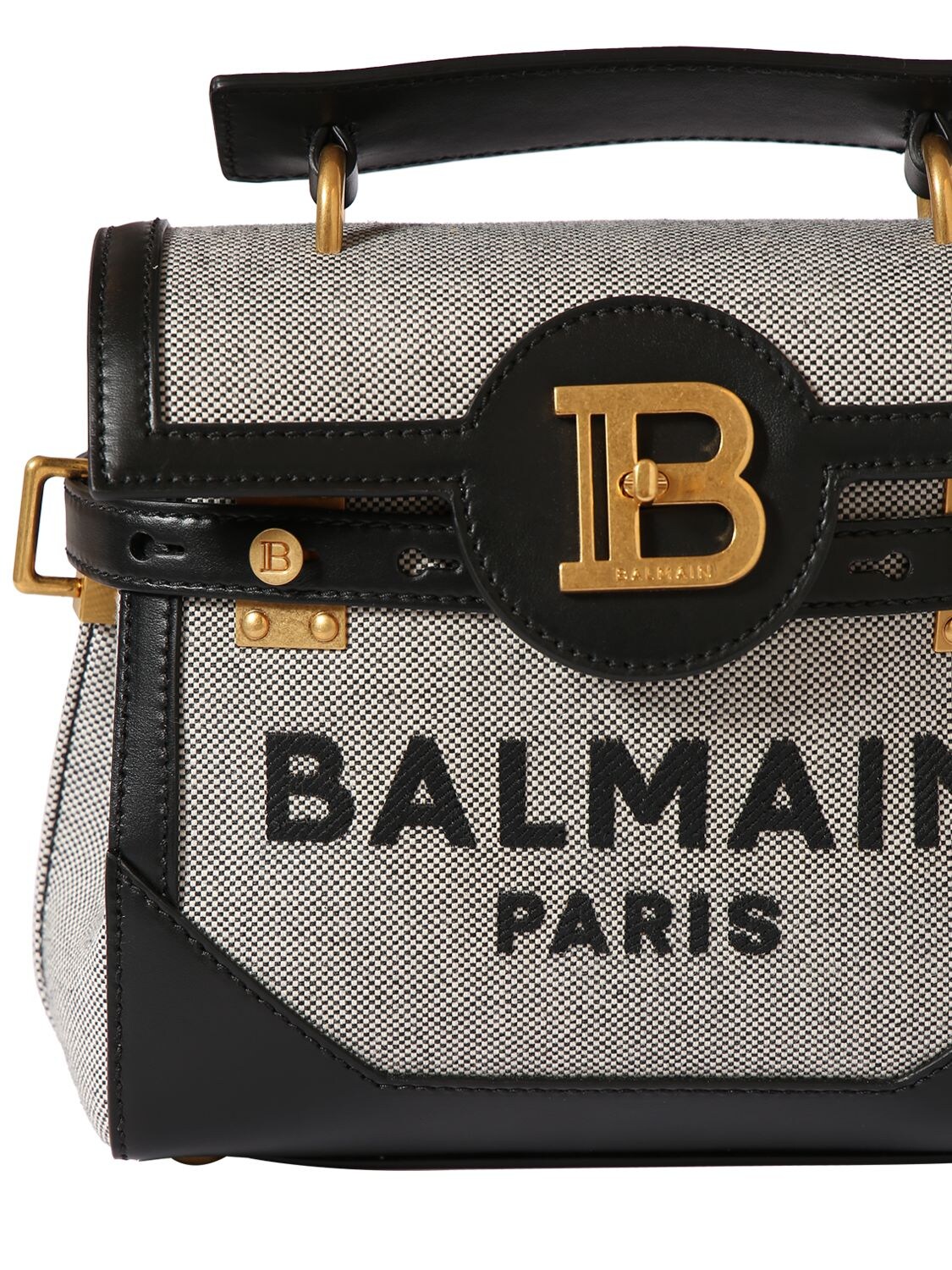 Shop Balmain Bbuzz 23 Canvas Top Handle Bag In Noir,blanc