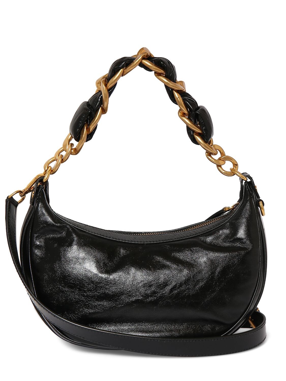 Shop Balmain 1945 Soft Hobo Crinkled Leather Bag In Noir