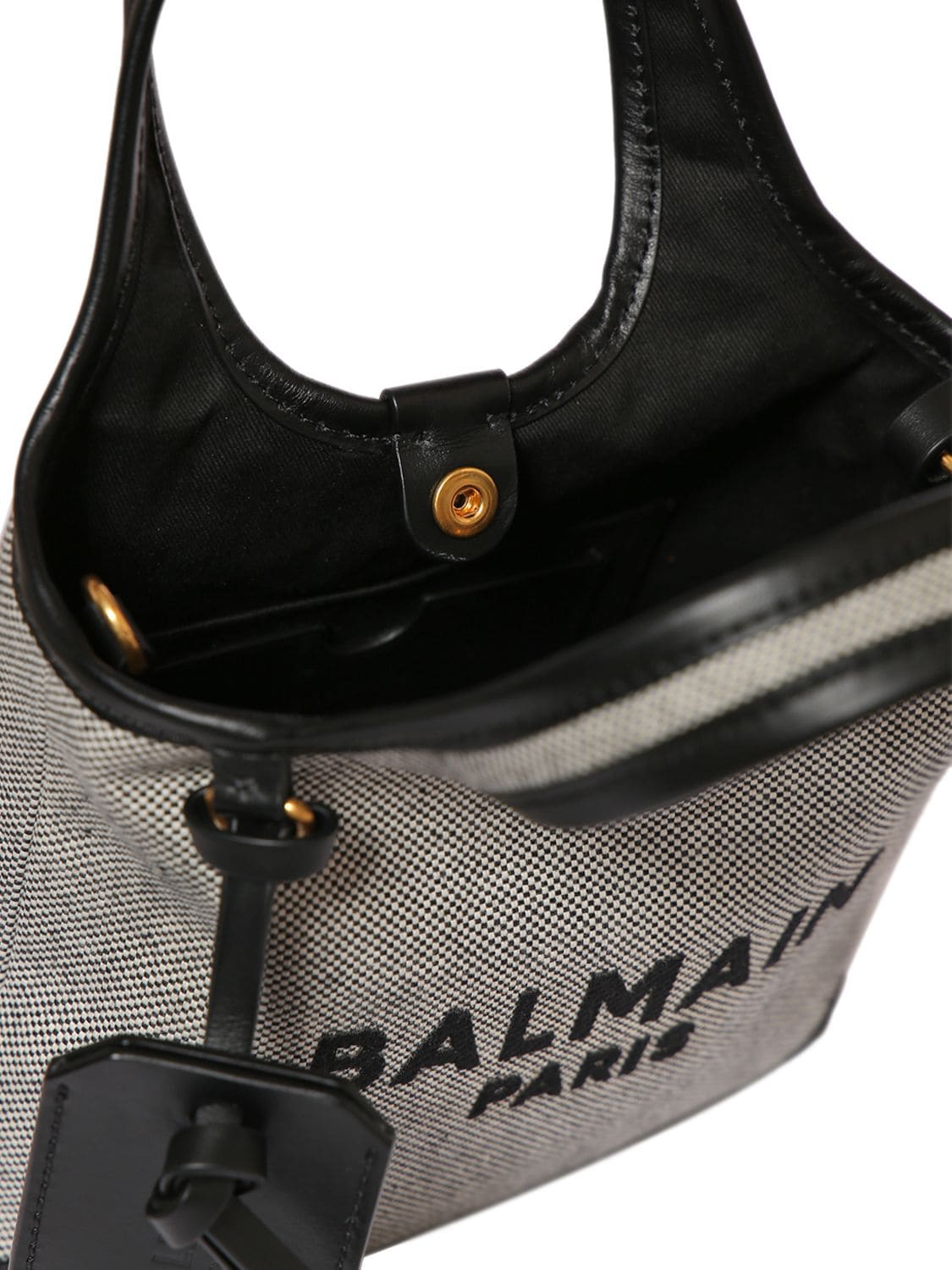 Shop Balmain Mini B-army Canvas Logo Bag In Noir,blanc