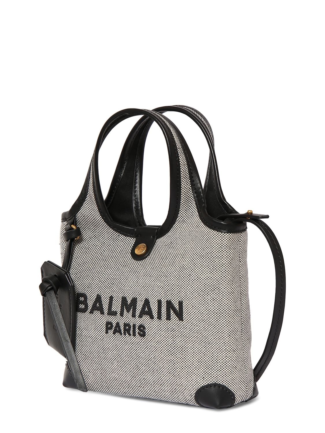 Shop Balmain Mini B-army Canvas Logo Bag In Noir,blanc