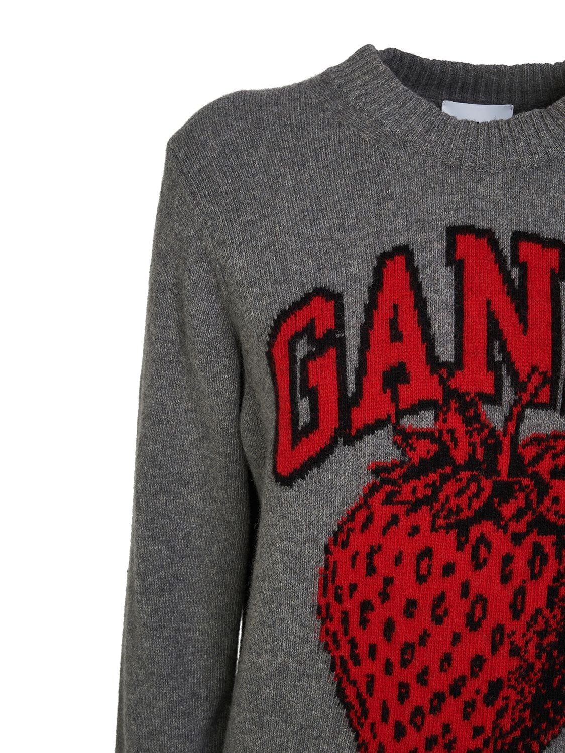 Shop Ganni Strawberry Logo Wool Blend Sweater In Grau