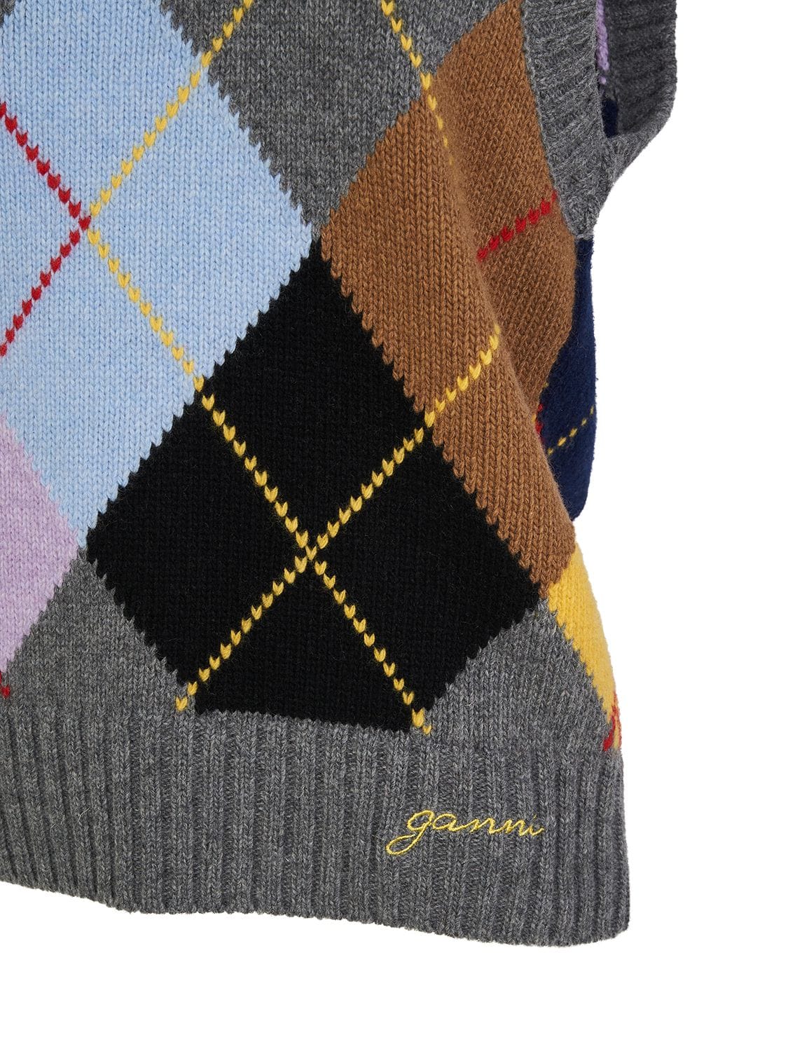 Shop Ganni Harlequin Wool Blend Knit Vest In Bunt