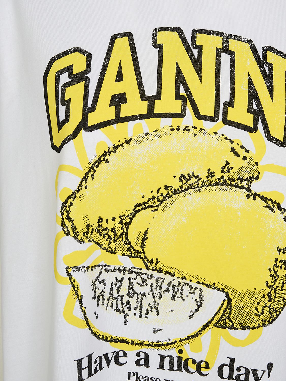 Shop Ganni Lemon Print Cotton Jersey T-shirt In Hellweiss