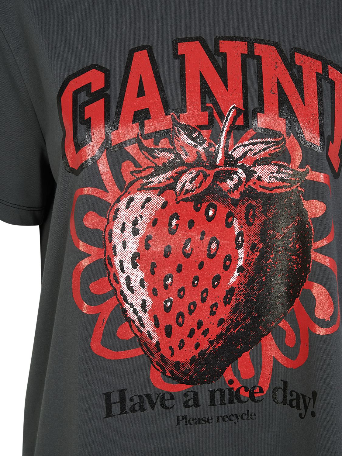 Shop Ganni Strawberry Print Cotton Jersey T-shirt In Schwarz